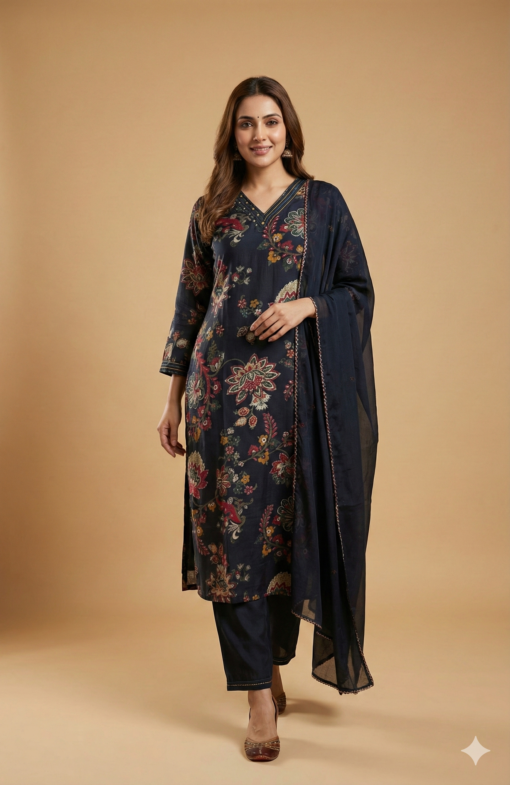 Blue Soft Viscose Straight-Cut Salwar Suit Enhanced with Delicate Floral Printing