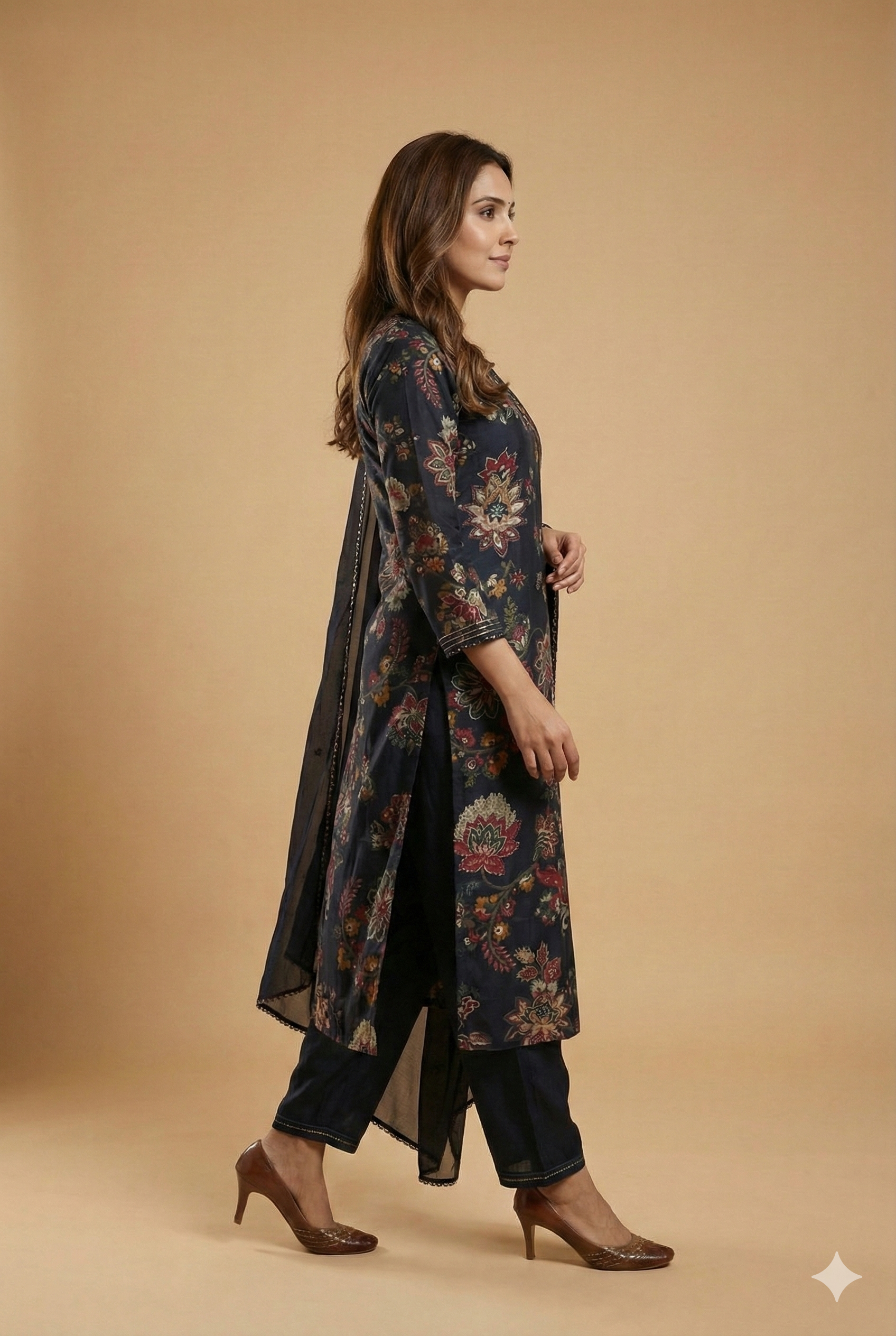 Blue Soft Viscose Straight-Cut Salwar Suit Enhanced with Delicate Floral Printing