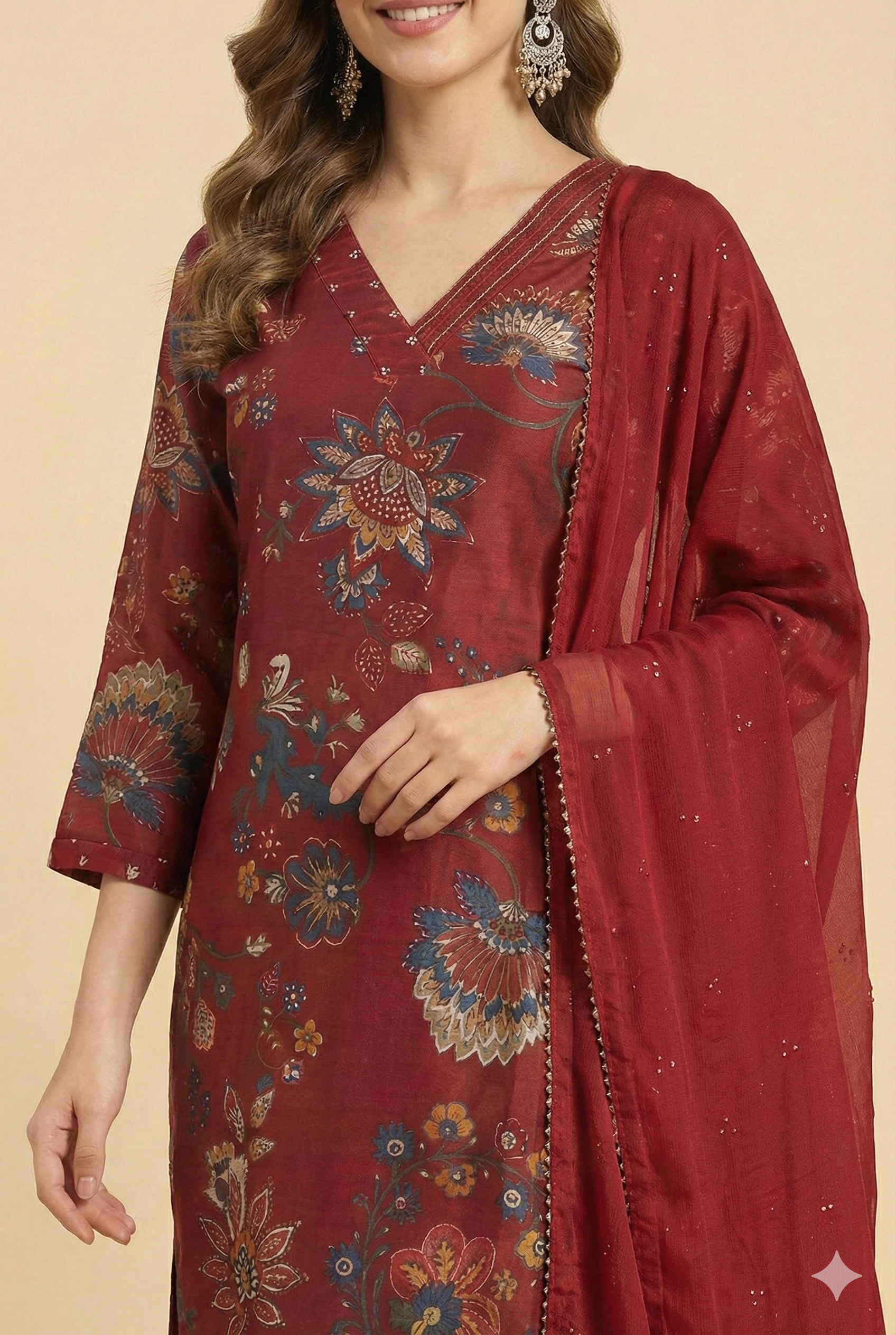 Red Straight-Cut Viscose Salwar Suit Featuring Beautiful All-Over Floral Prints