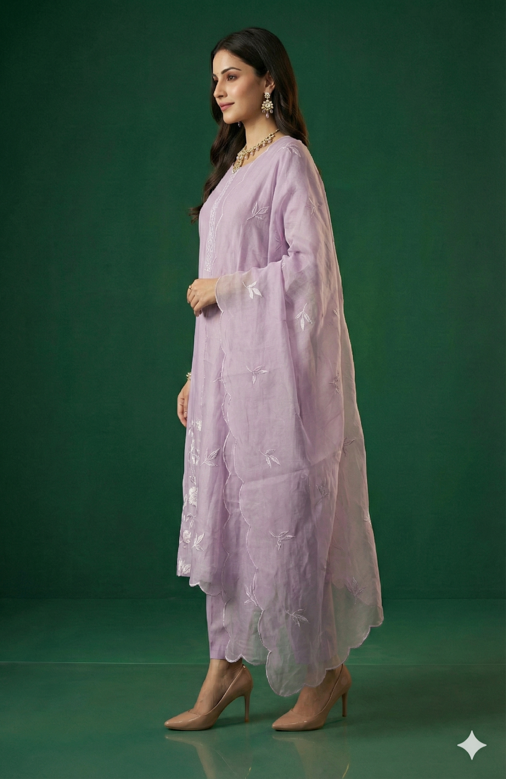 Lavender Mul Chanderi Straight Cut Salwar Suit with Beautiful Floral Embroidered Work