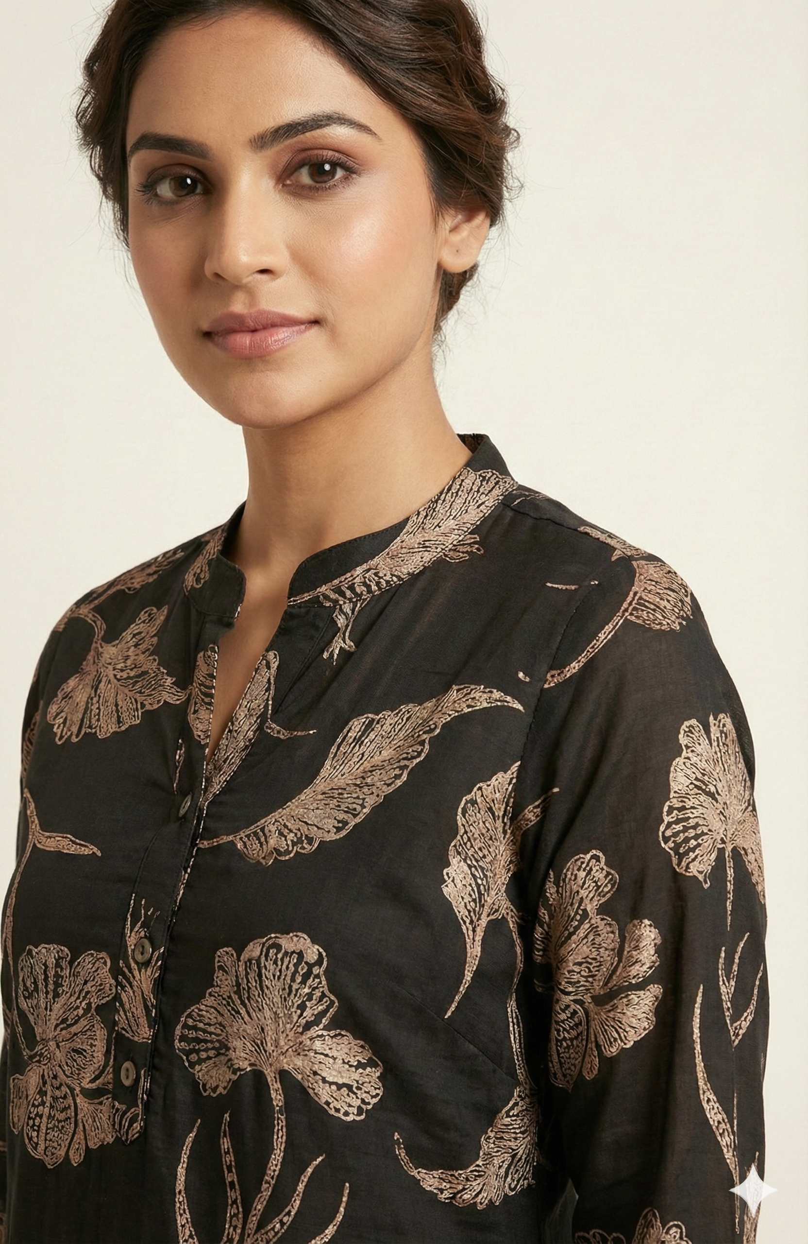 Black Floral Motif Viscose Straight Cut Kurti Offering a Blend of Comfort and Elegance