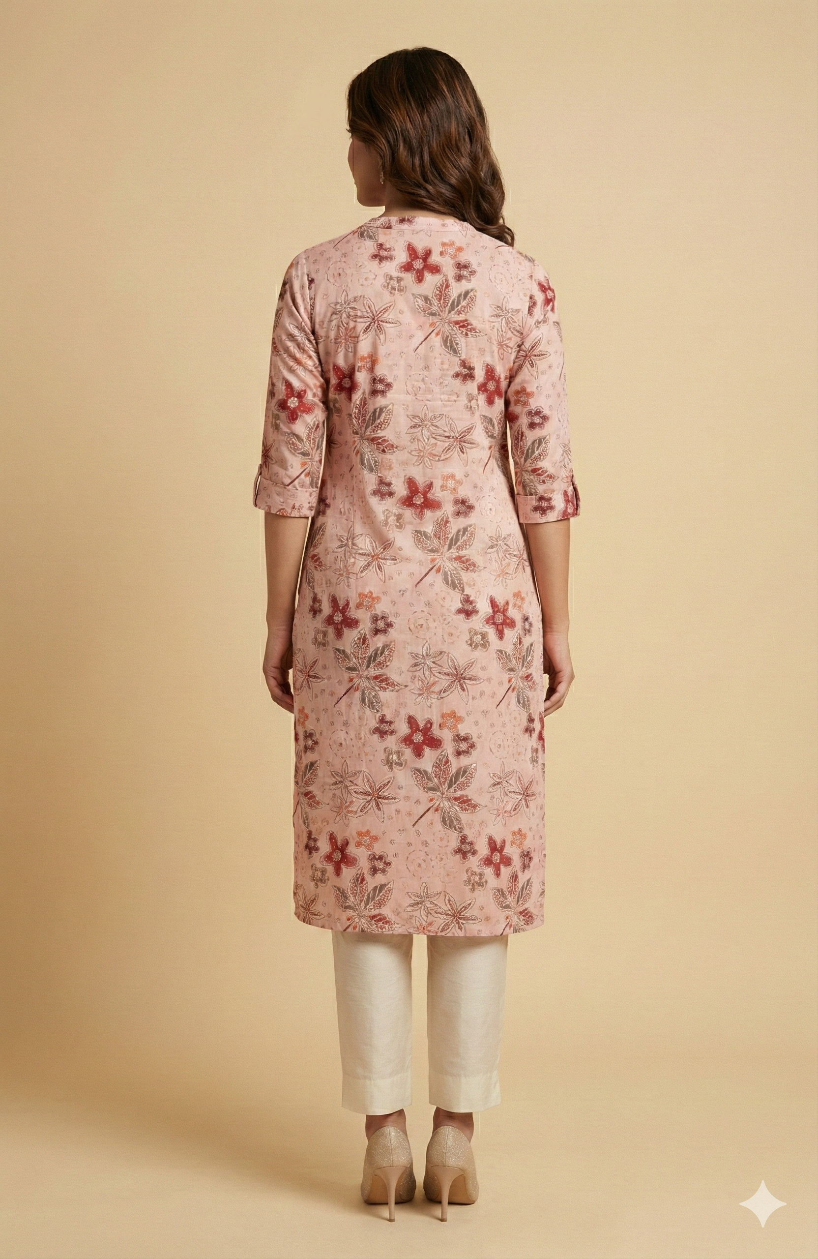 Pink Floral Motif Viscose Straight Cut Kurti Offering a Blend of Comfort and Elegance