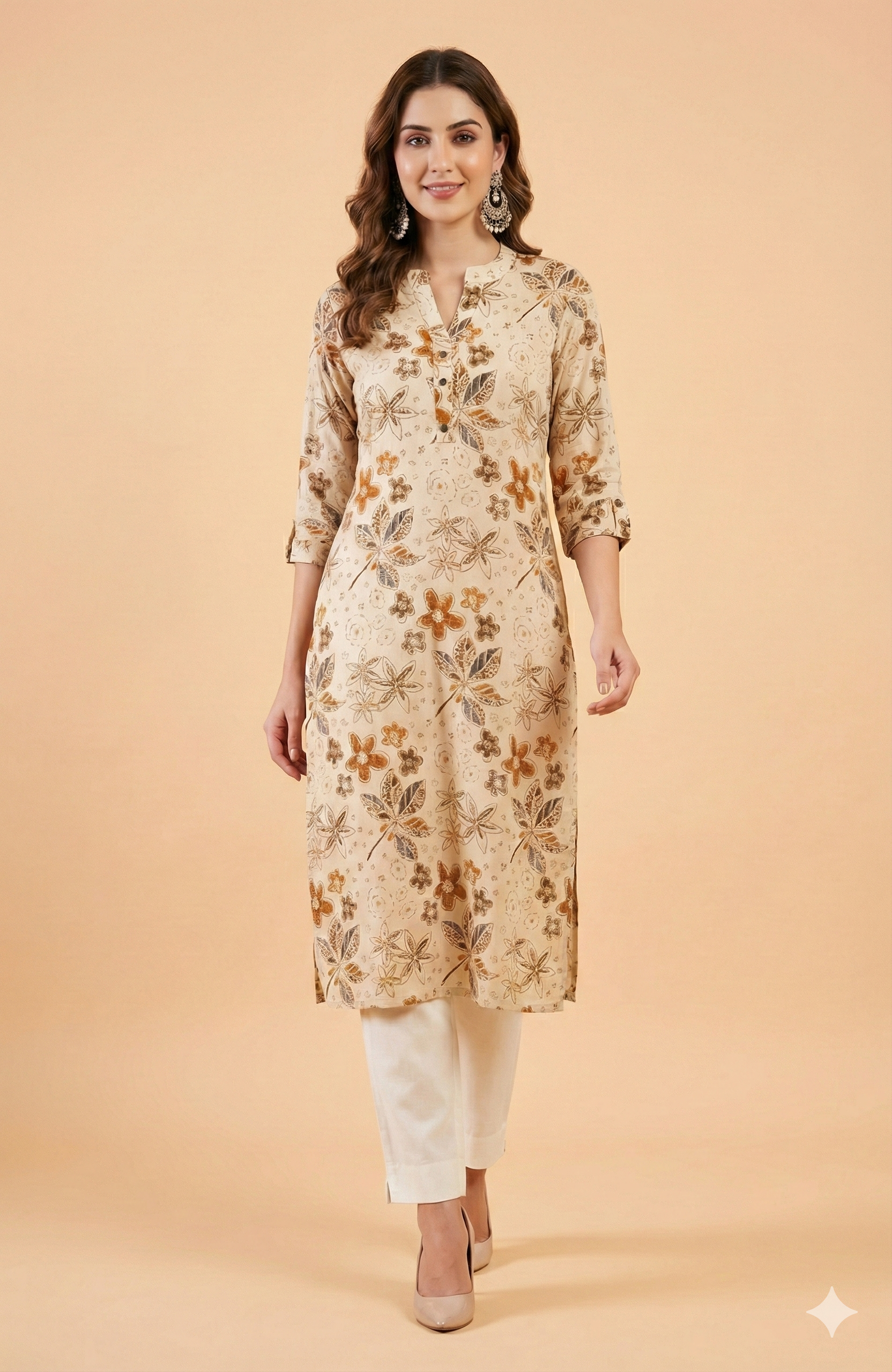 Yellow Floral Motif Viscose Straight Cut Kurti Offering a Blend of Comfort and Elegance