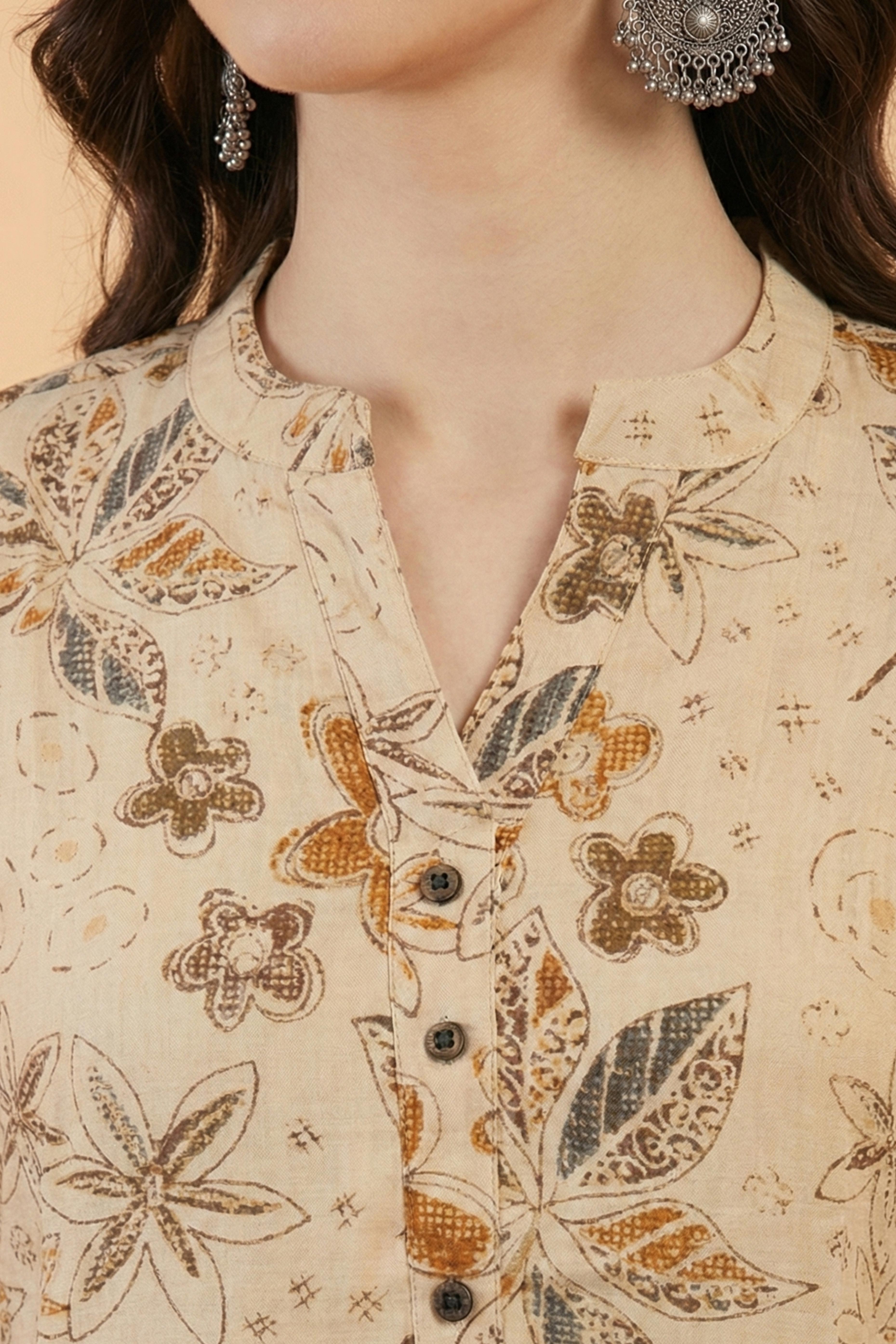 Yellow Floral Motif Viscose Straight Cut Kurti Offering a Blend of Comfort and Elegance