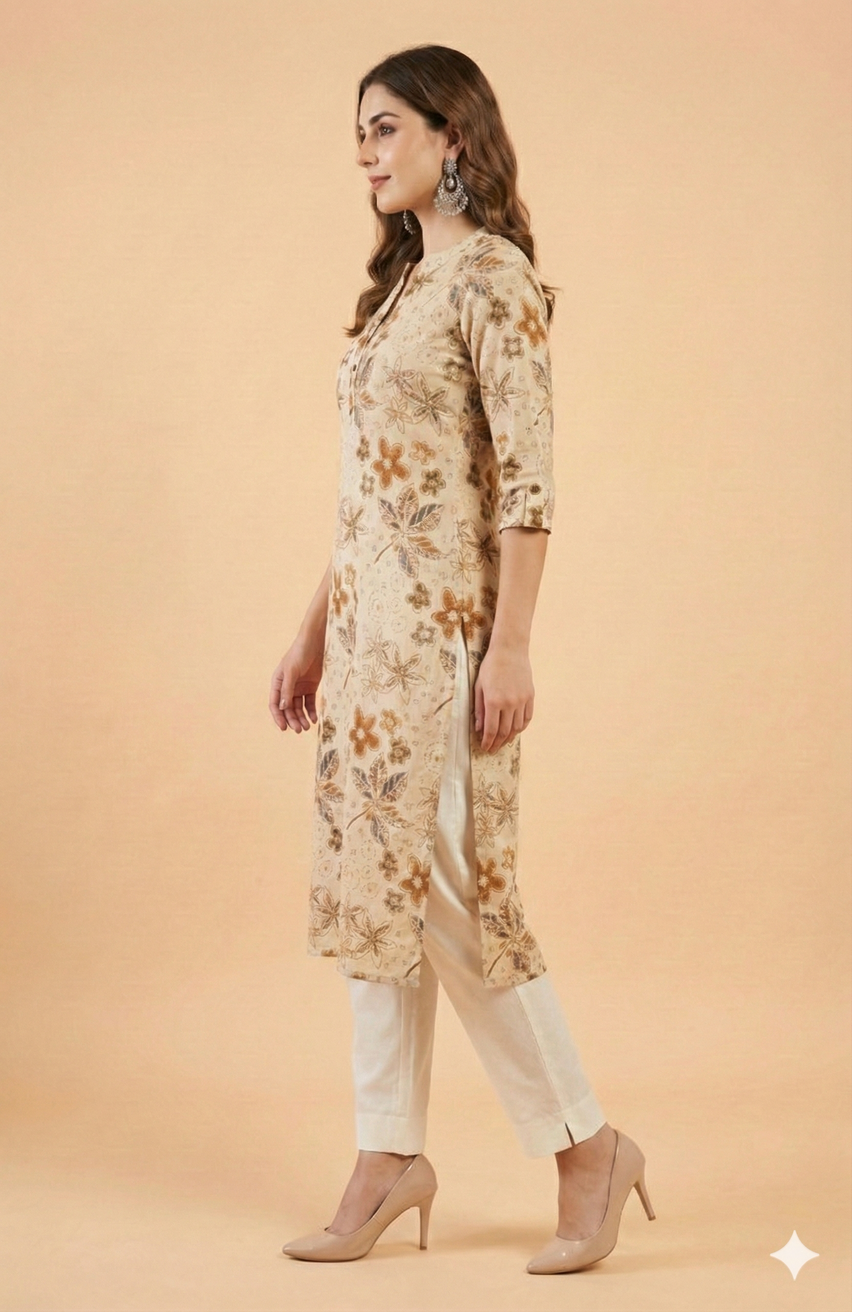Yellow Floral Motif Viscose Straight Cut Kurti Offering a Blend of Comfort and Elegance