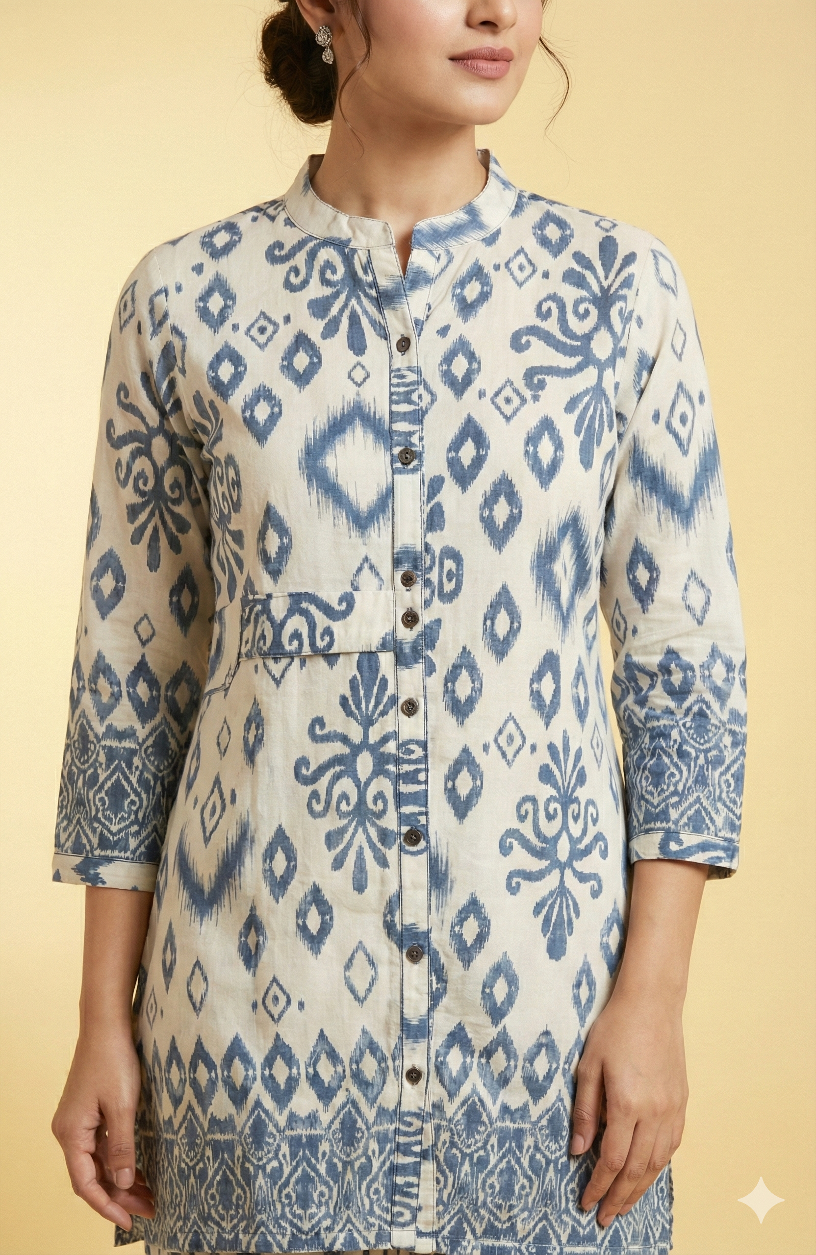 Grey Viscose Co-Ord Set Featuring Traditional Ikkat Style Prints with Matching Pant