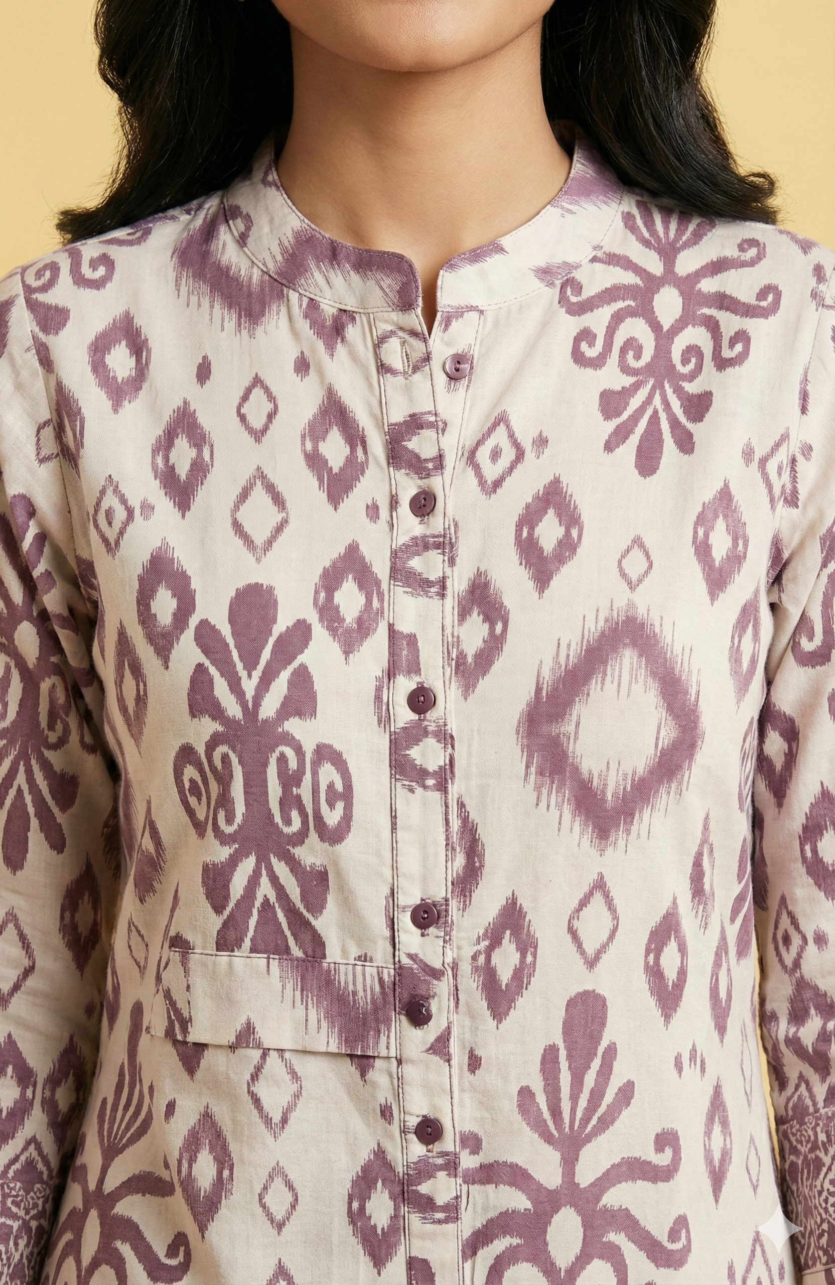 Wine Viscose Co-Ord Set Featuring Traditional Ikkat Style Prints with Matching Pant