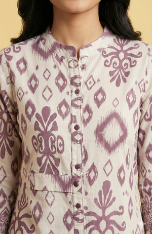 Wine Viscose Co-Ord Set Featuring Traditional Ikkat Style Prints with Matching Pant