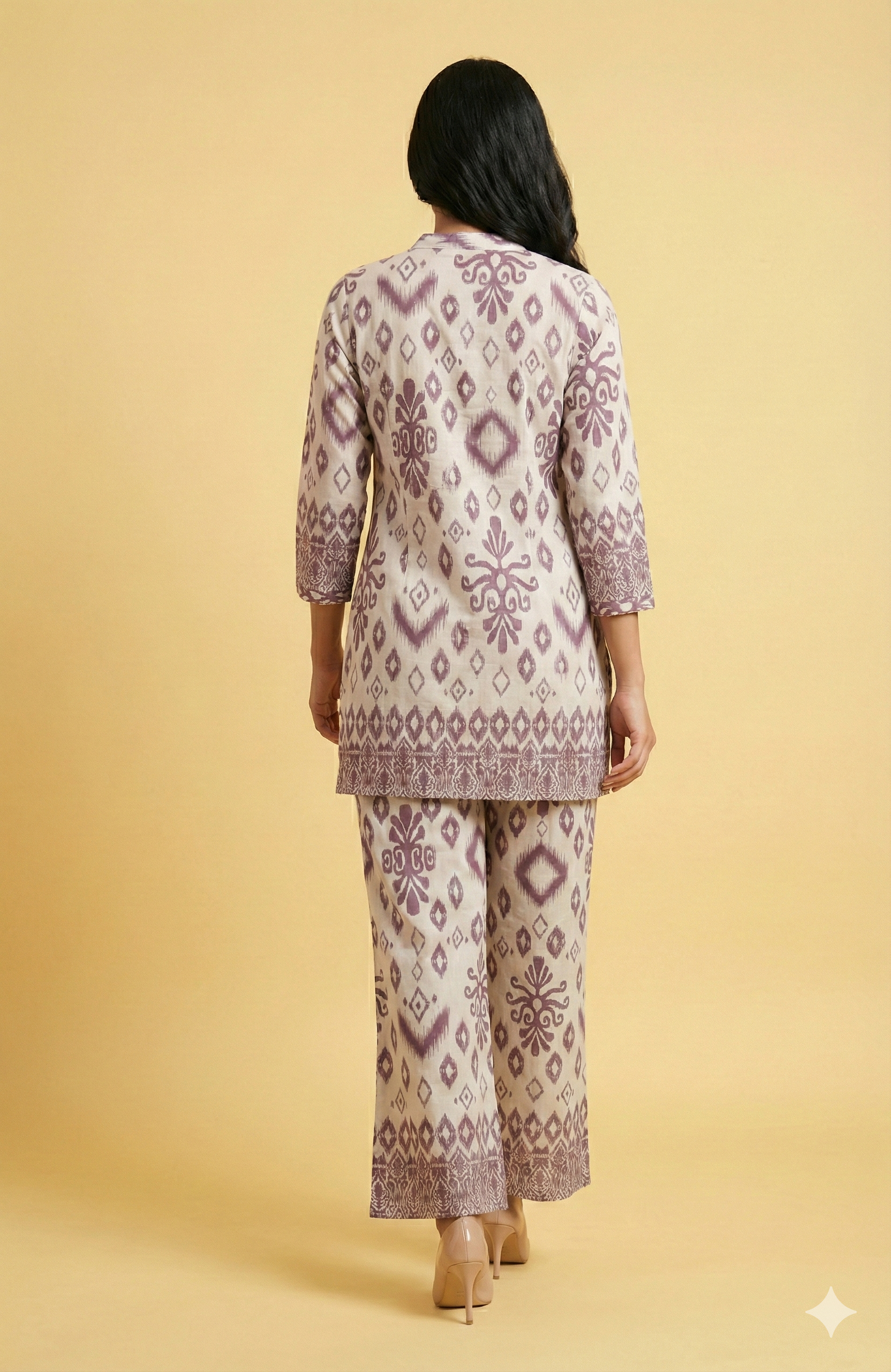 Wine Viscose Co-Ord Set Featuring Traditional Ikkat Style Prints with Matching Pant