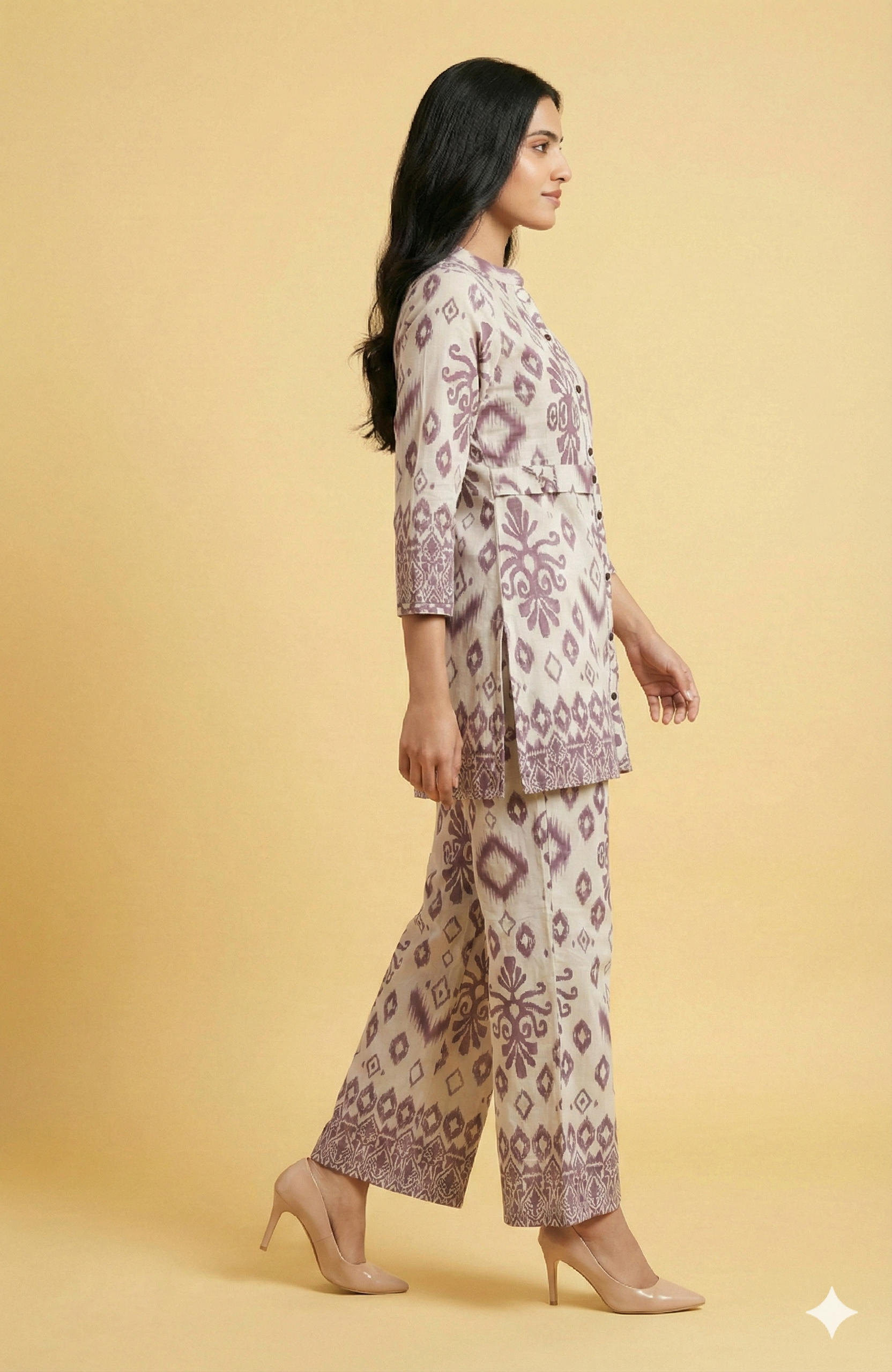 Wine Viscose Co-Ord Set Featuring Traditional Ikkat Style Prints with Matching Pant