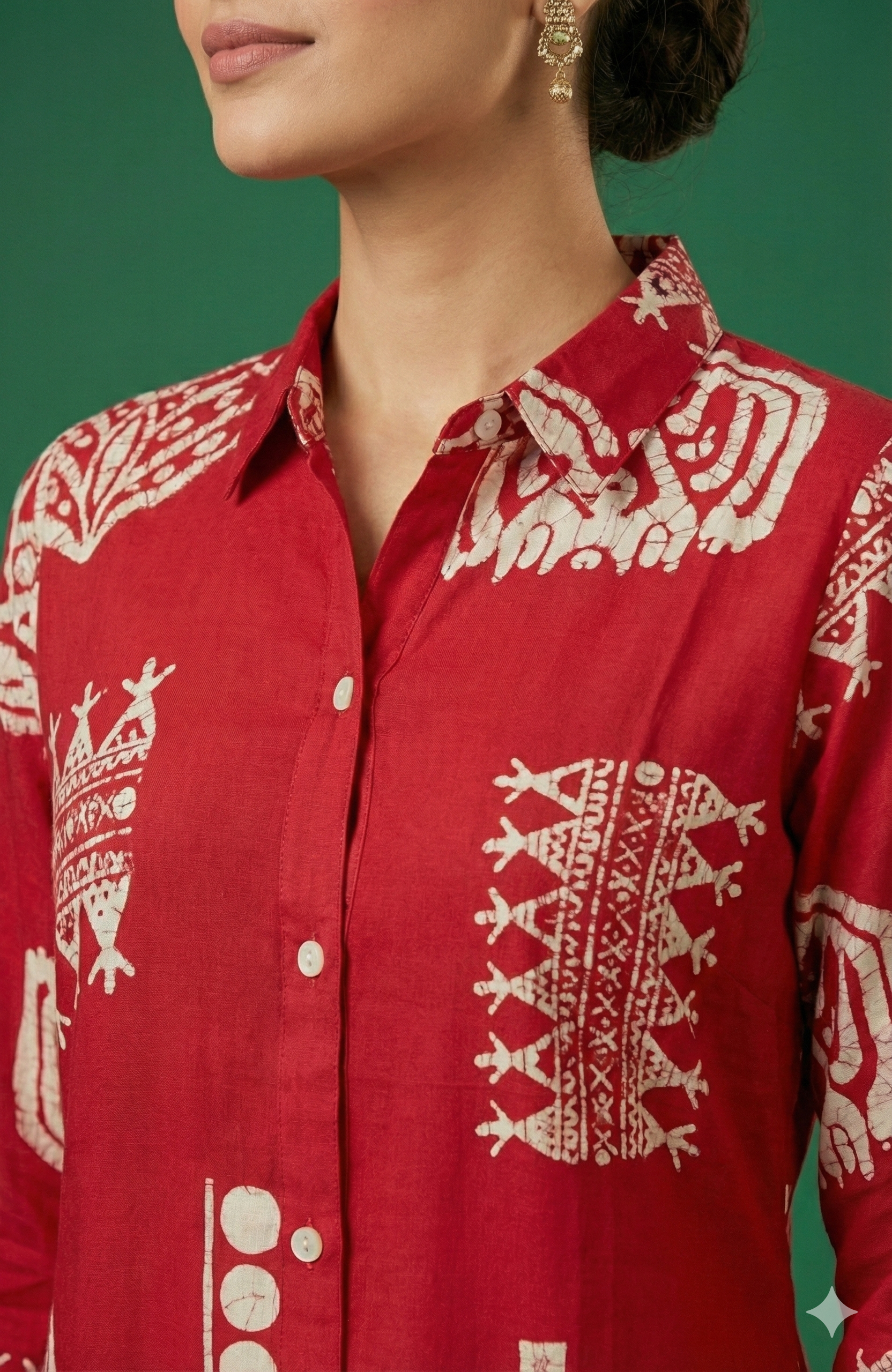 Chic Pink Rayon Top Bottom Set Featuring Ethnic Geometric Prints