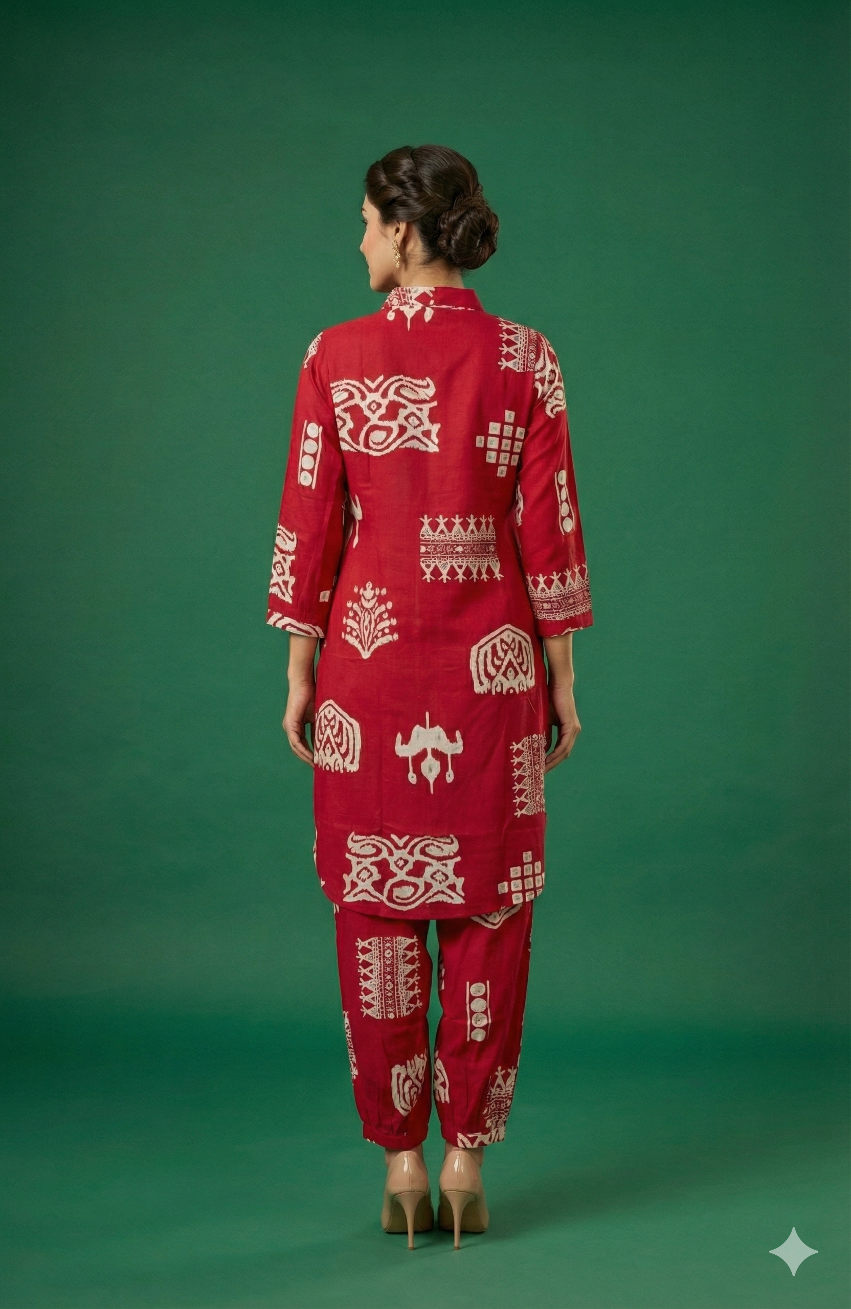 Chic Pink Rayon Top Bottom Set Featuring Ethnic Geometric Prints