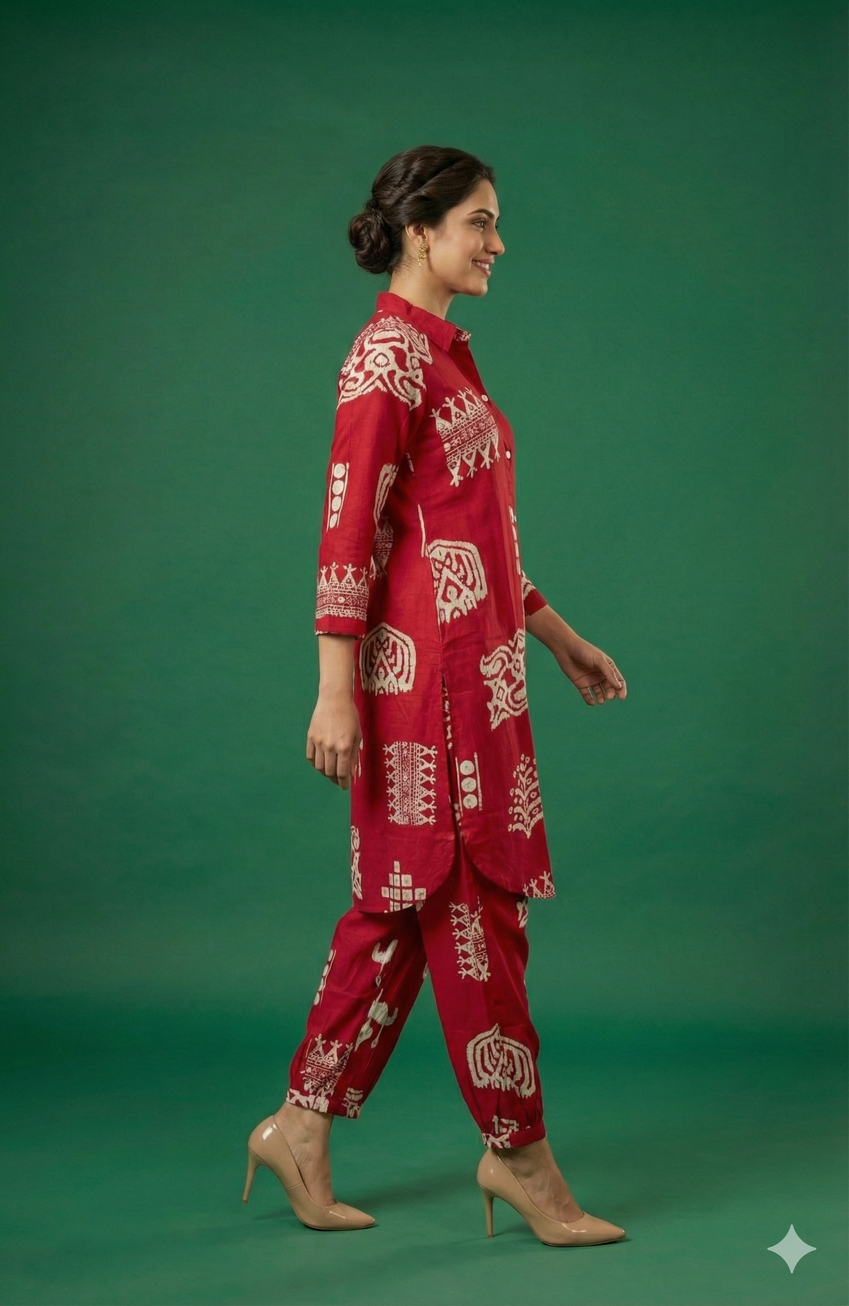 Chic Pink Rayon Top Bottom Set Featuring Ethnic Geometric Prints