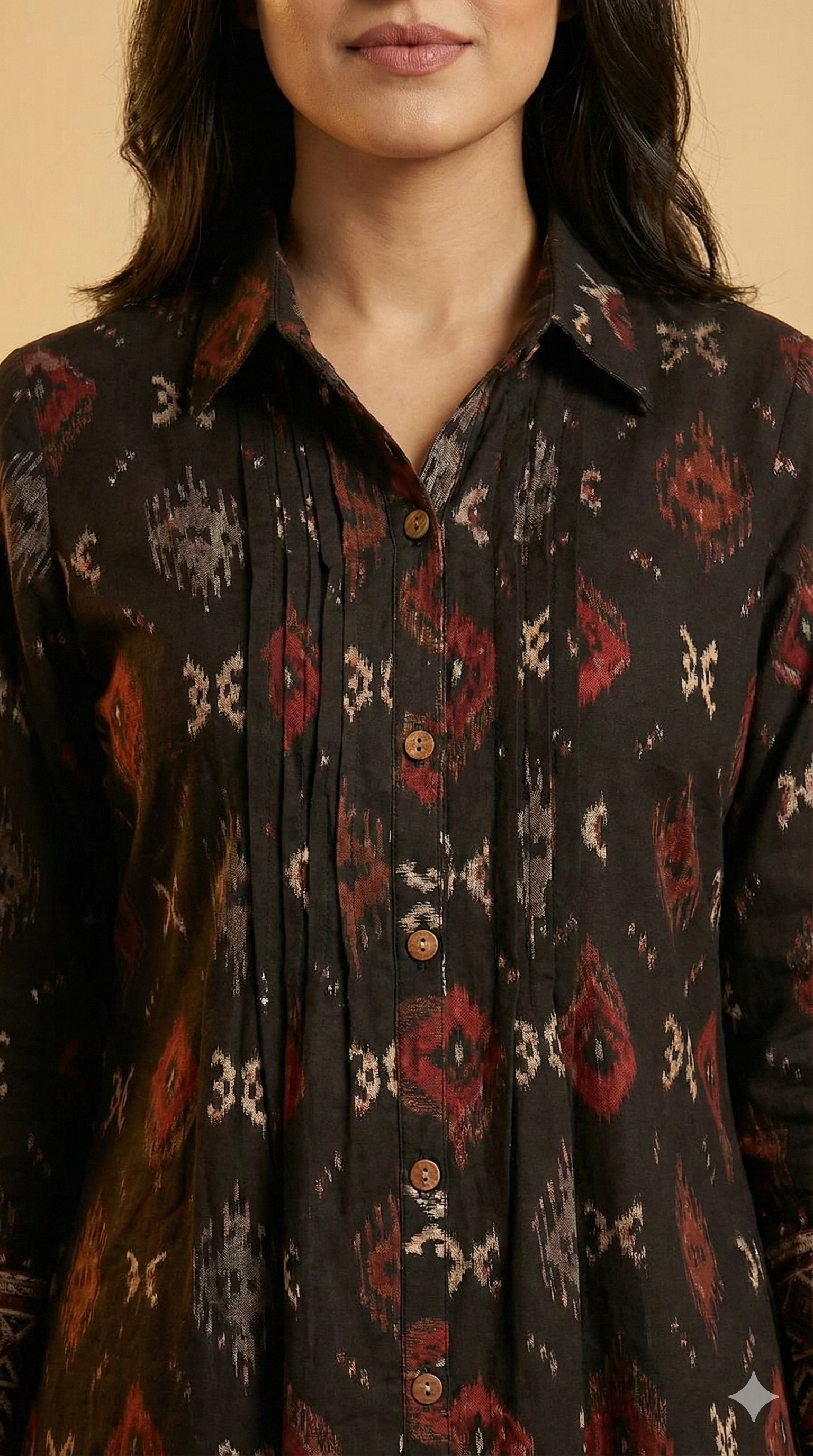 Black Ikkat Printed Viscose A-Line Top Bottom Set with Ethnic Contemporary Appeal