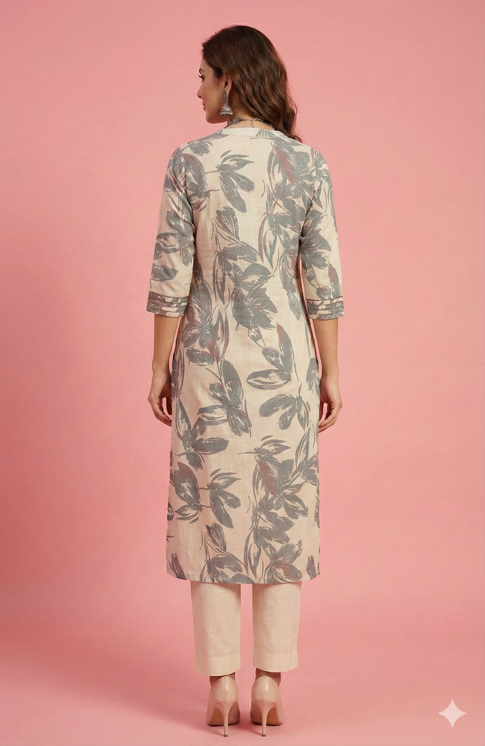 Blue Grey Contemporary Floral Printed Viscose Kurti with Subtle Foil Work