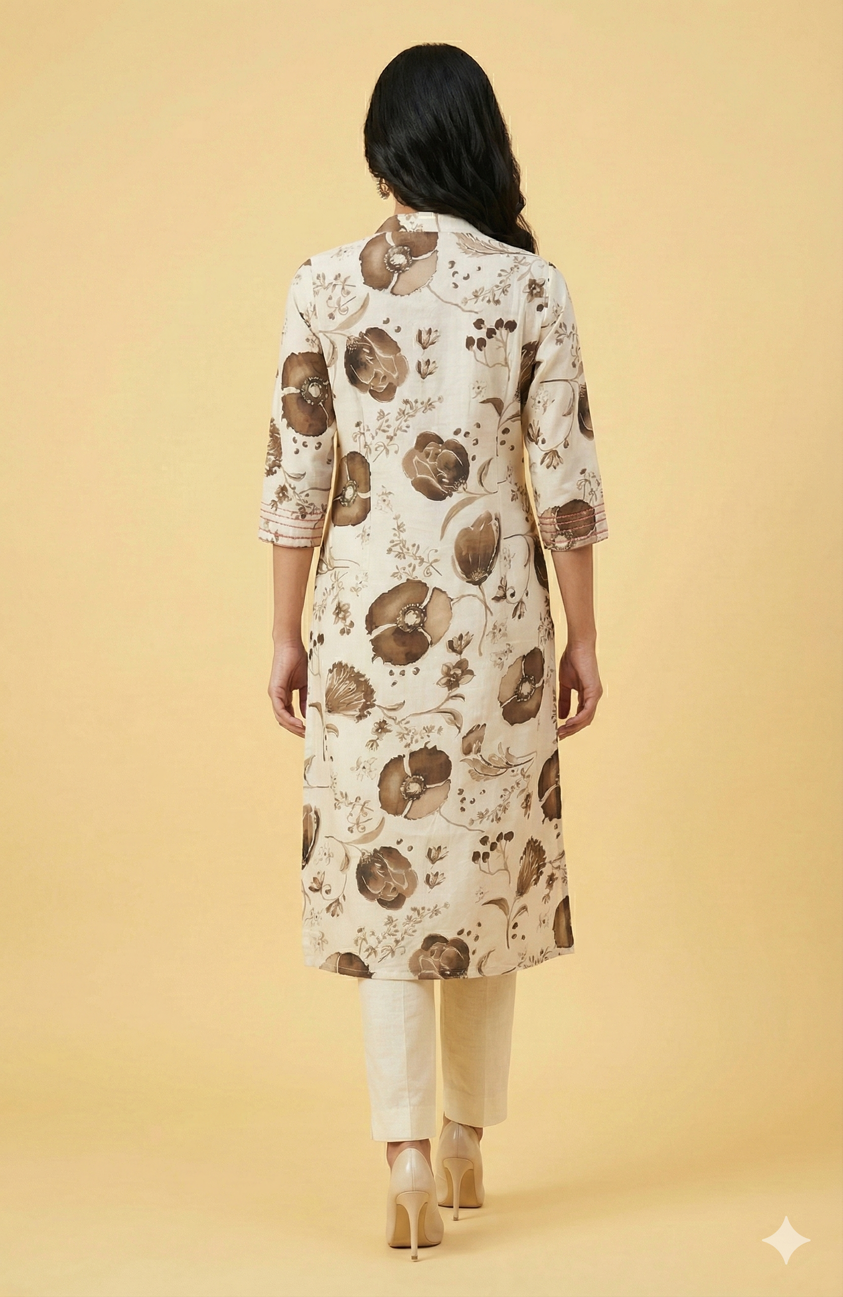 Brown Contemporary Floral Printed Viscose Kurti with Subtle Foil Work