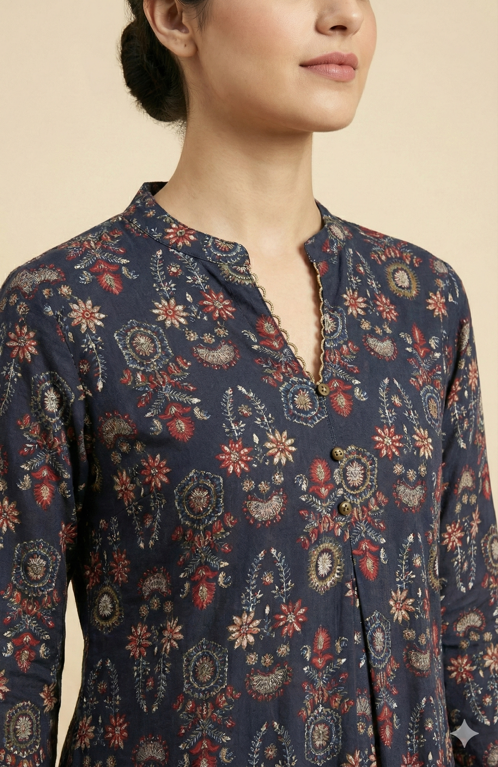 Blue Floral Printed Rayon Kurti Top with Clean Straight Cut and Short Length