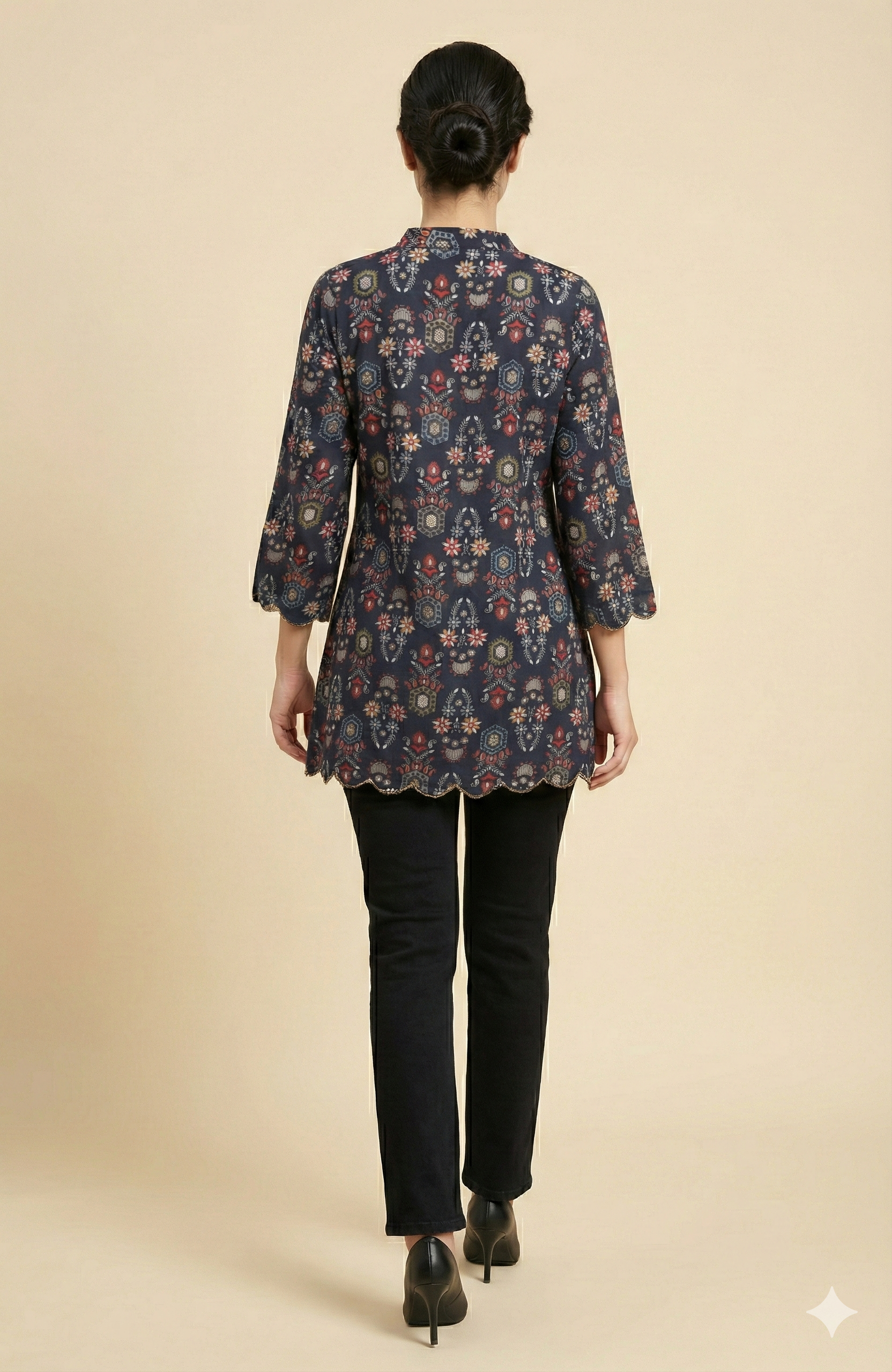 Blue Floral Printed Rayon Kurti Top with Clean Straight Cut and Short Length