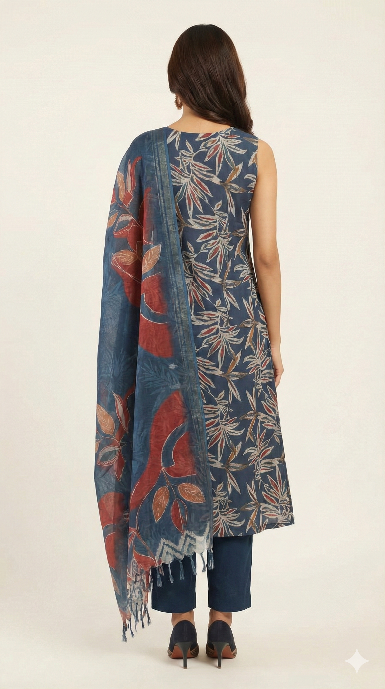 Navy Blue Floral Foil Printed Viscose Salwar Suit in Angrakha Design