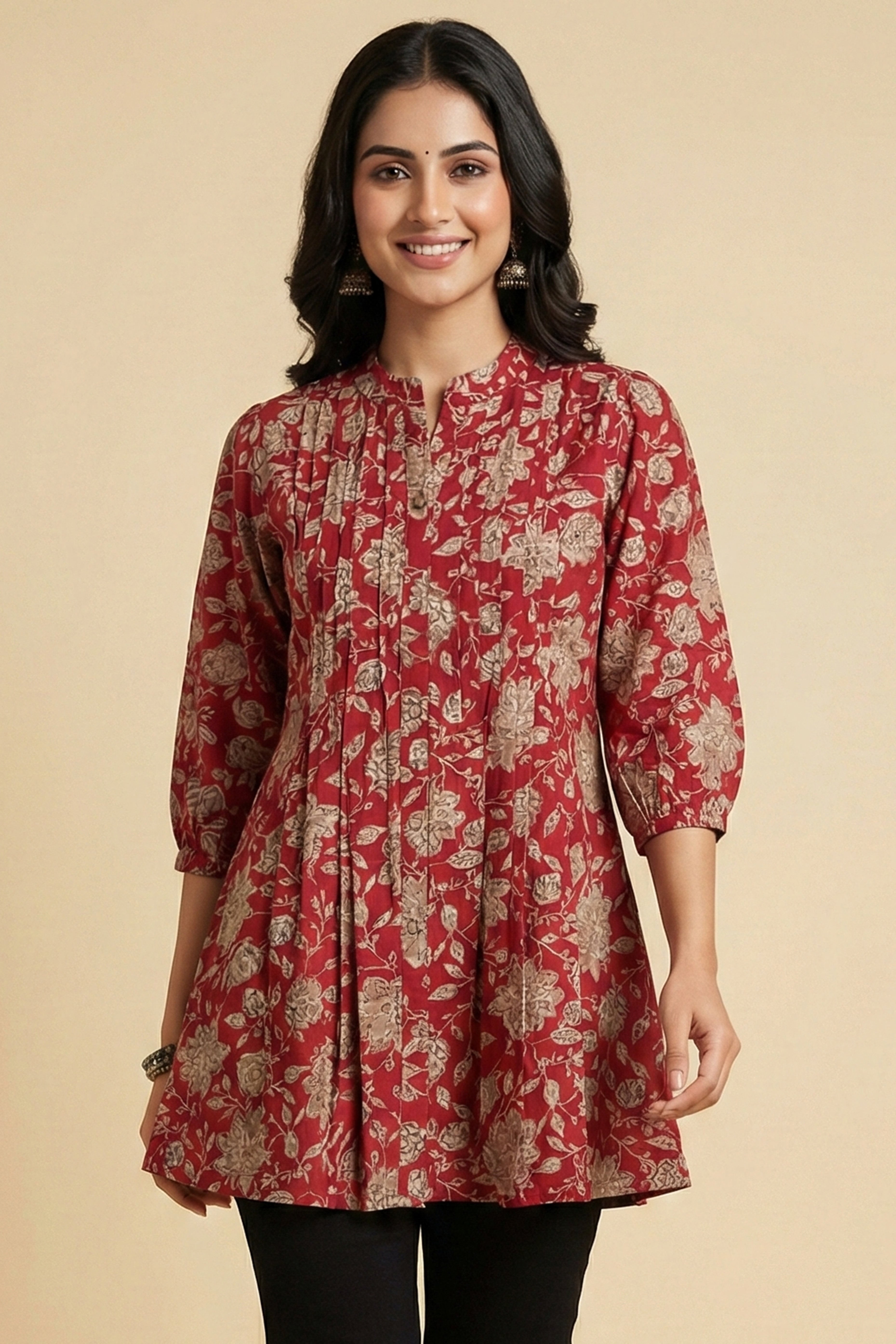 Soft Viscose Red Floral Printed A-Line Top for Comfortable Casual Wear