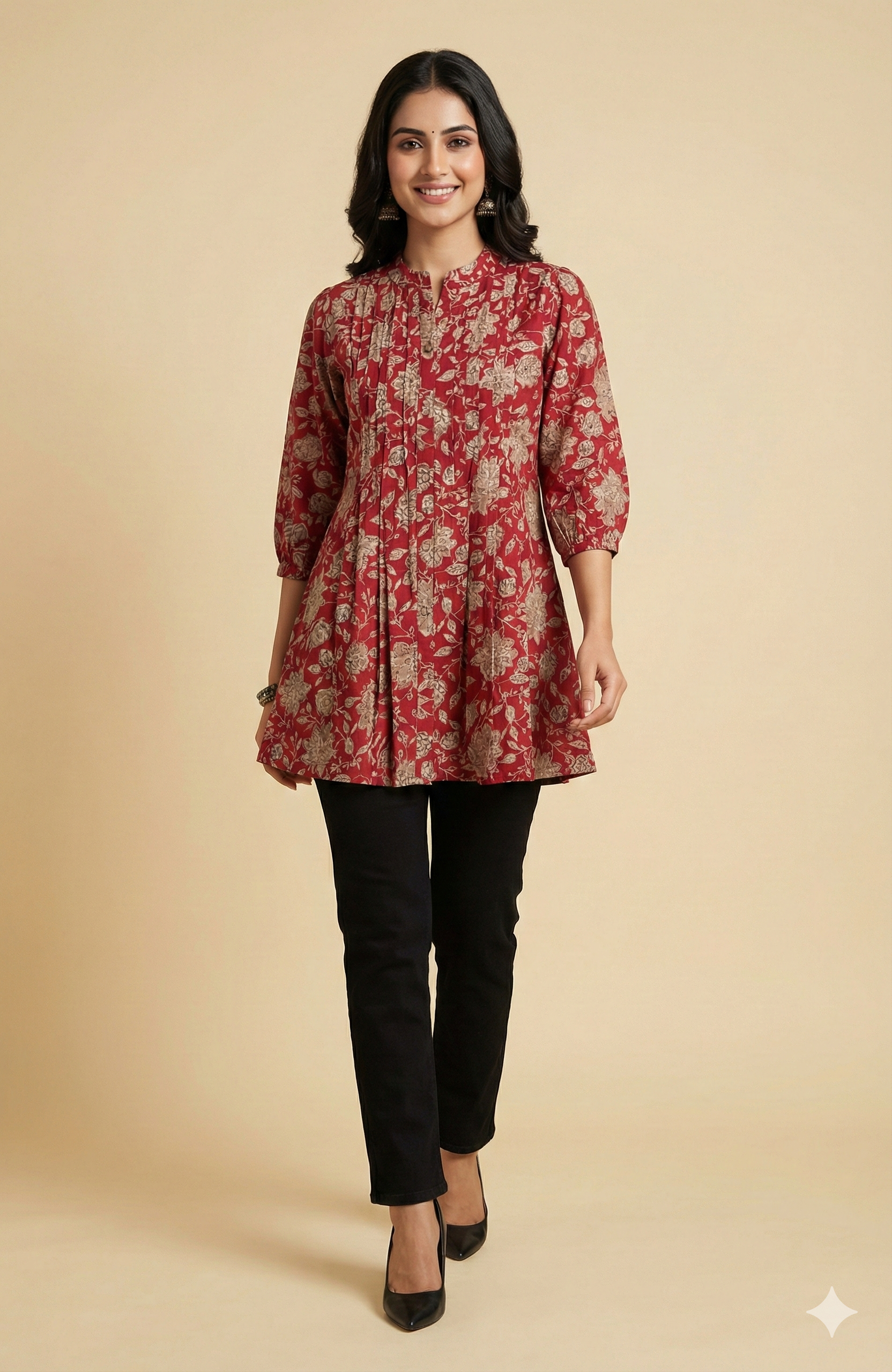Soft Viscose Red Floral Printed A-Line Top for Comfortable Casual Wear