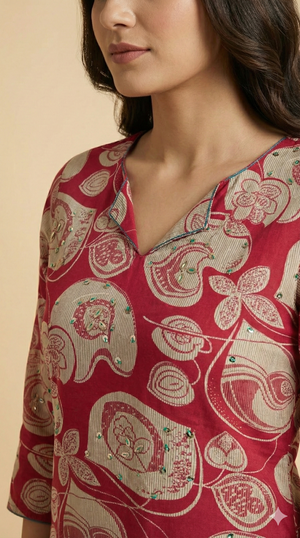 Pink Floral Printed Rayon Straight Cut Kurti with Soft Fabric and Modern Appeal