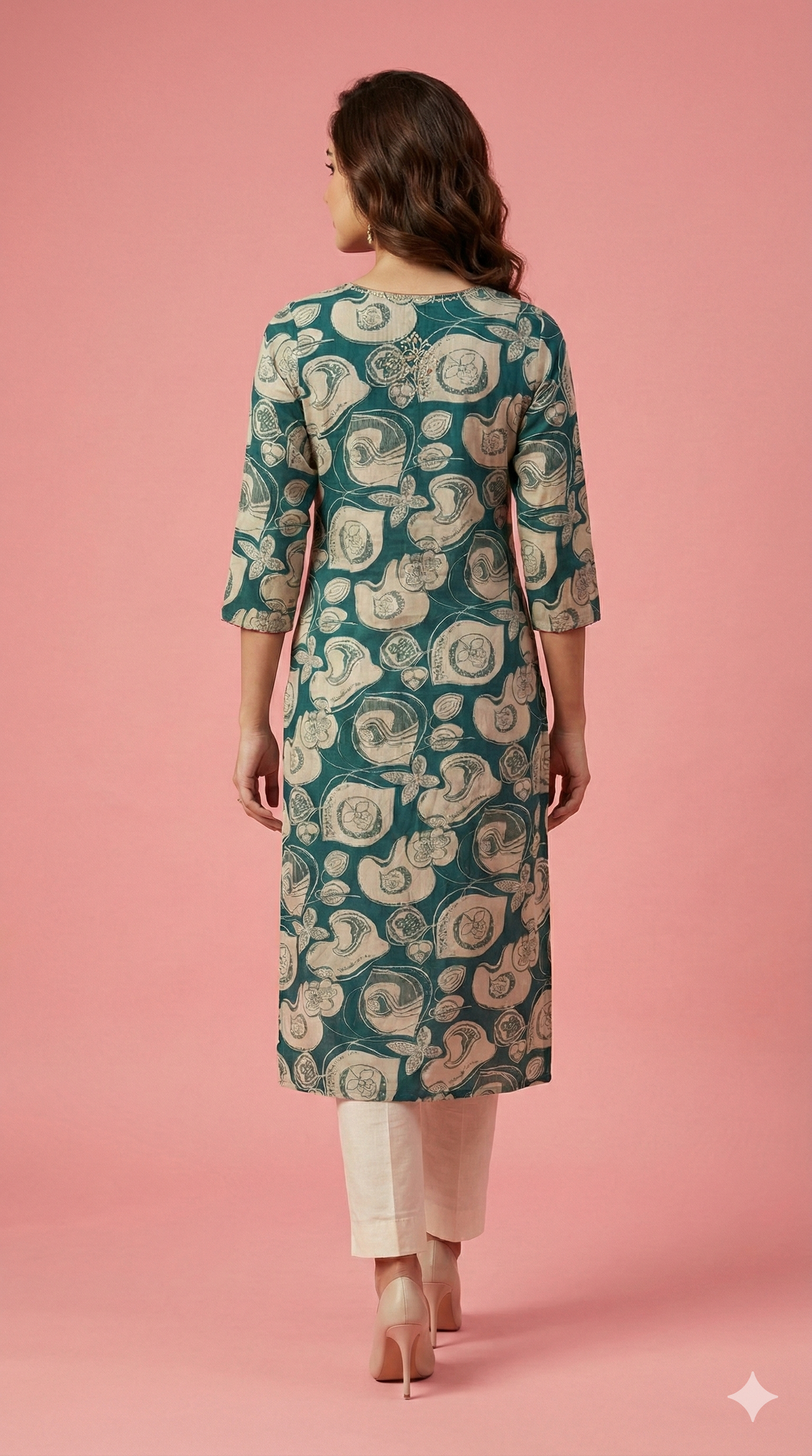 Teal Floral Printed Rayon Straight Cut Kurti with Soft Fabric and Modern Appeal