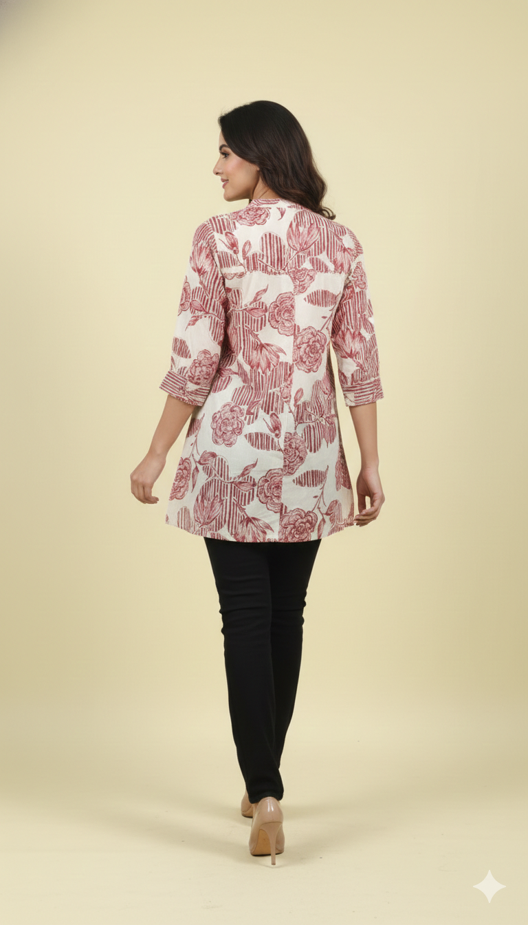 Red Floral Printed Rayon A-Line Top with Fresh Floral Look