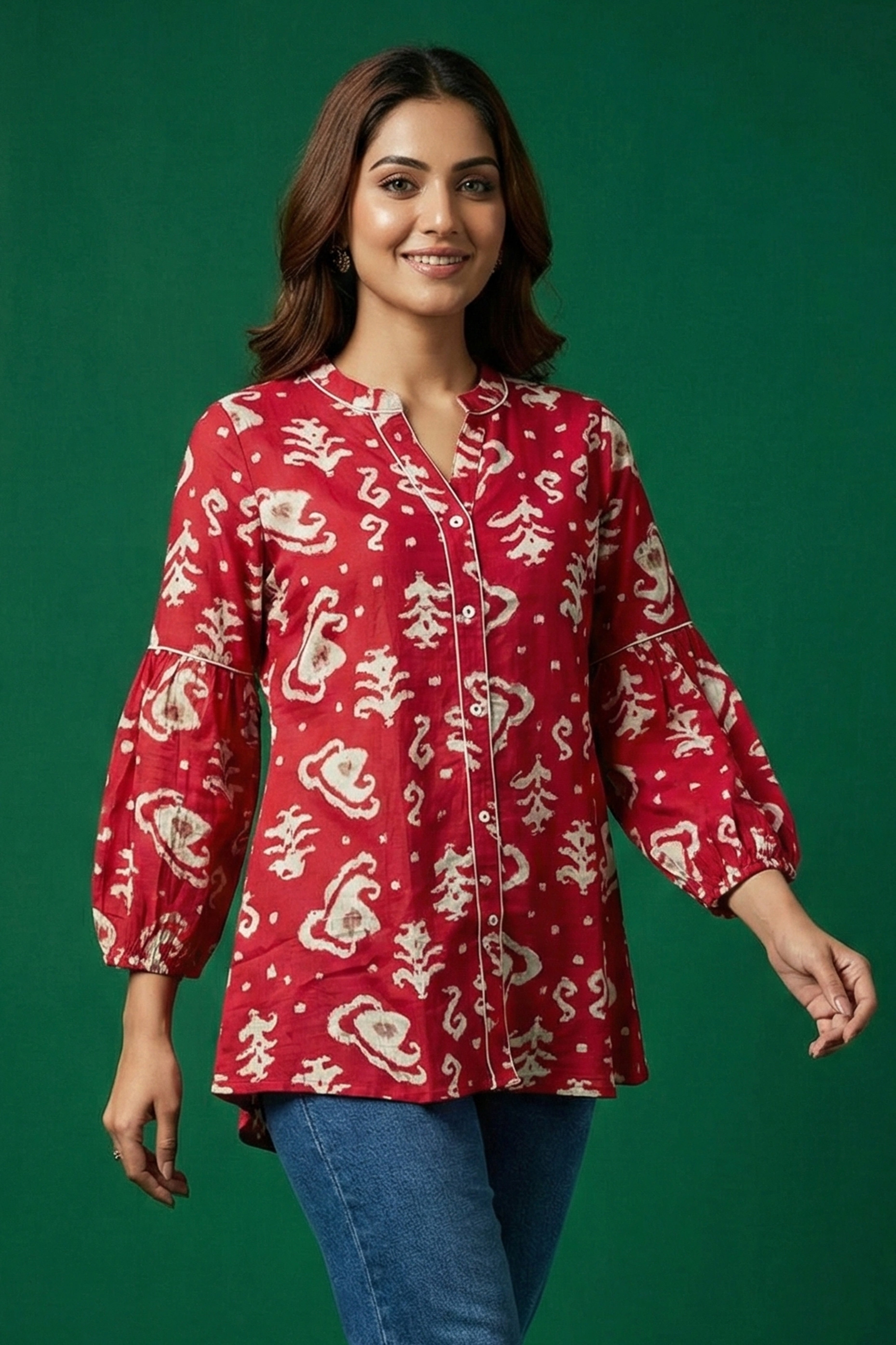 Rani Pink Handcrafted Block Print Rayon A-Line Top with Comfortable Fit