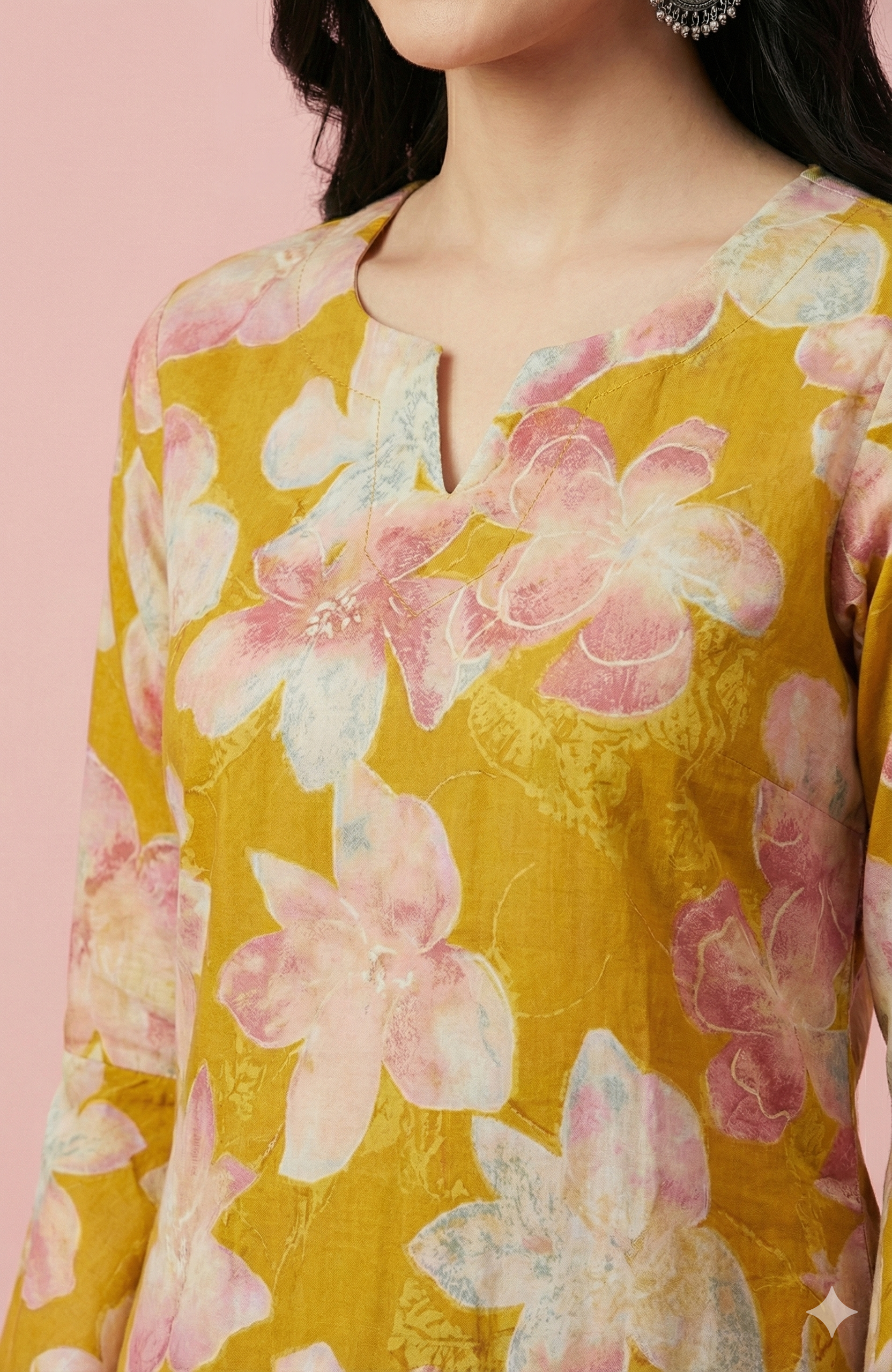 Green Floral Printed Rayon Short Straight Cut Top Designed for Effortless Everyday Style