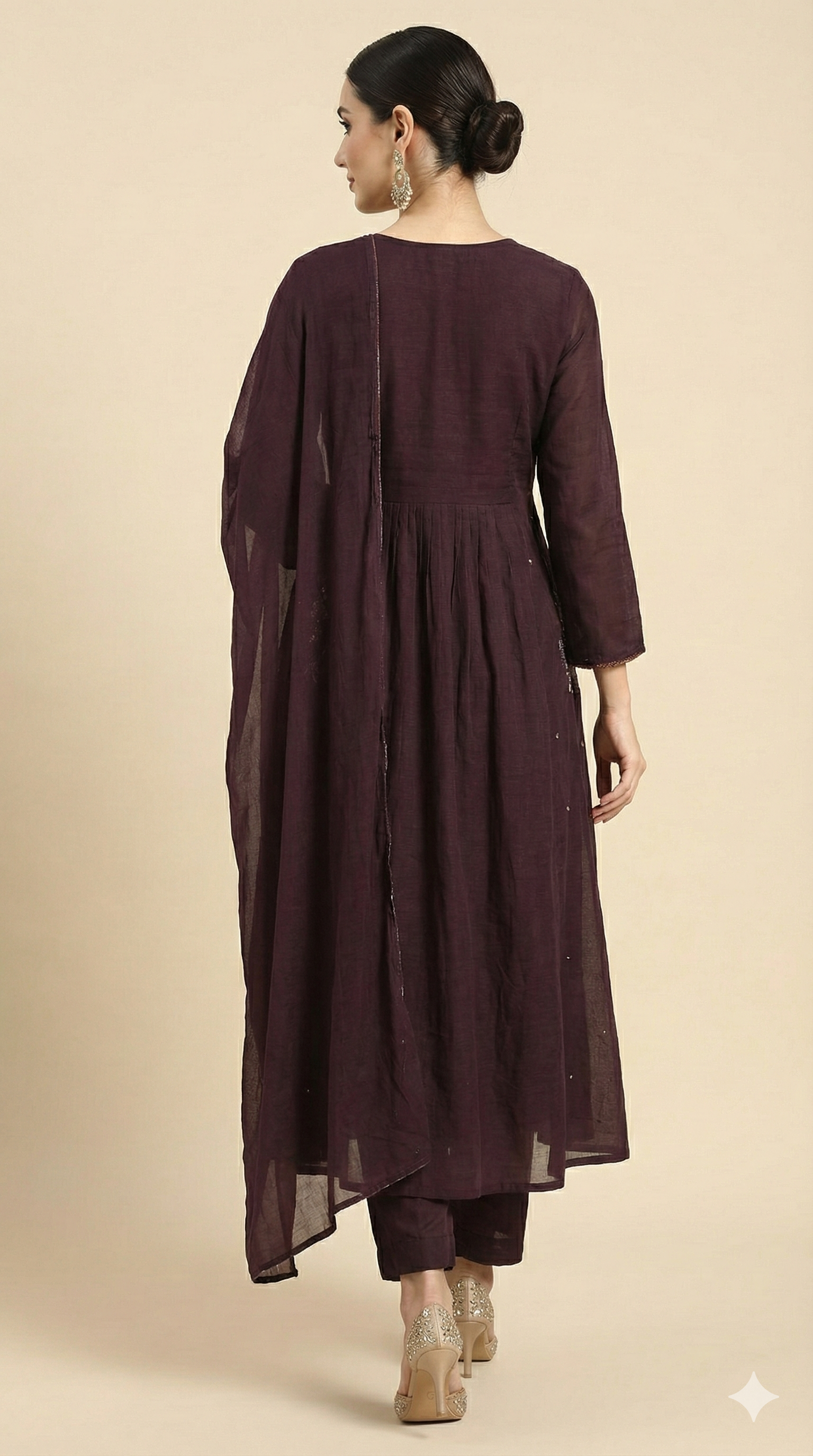 Graceful Wine Floral Embroidered Pure Cotton A-Line Salwar Suit for Ethnic Wear