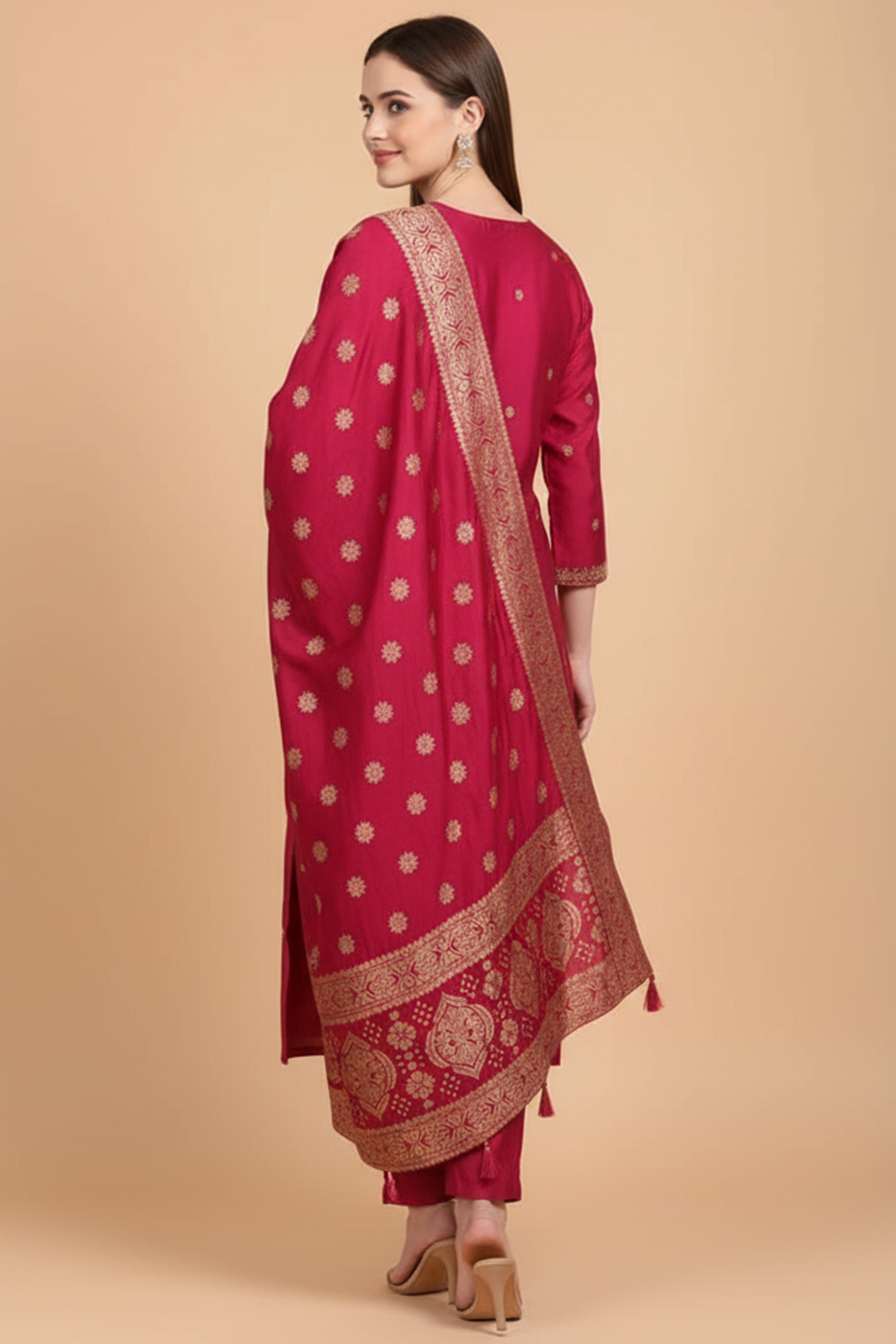 Pink Sequins Embroidered Chanderi Salwar Suit