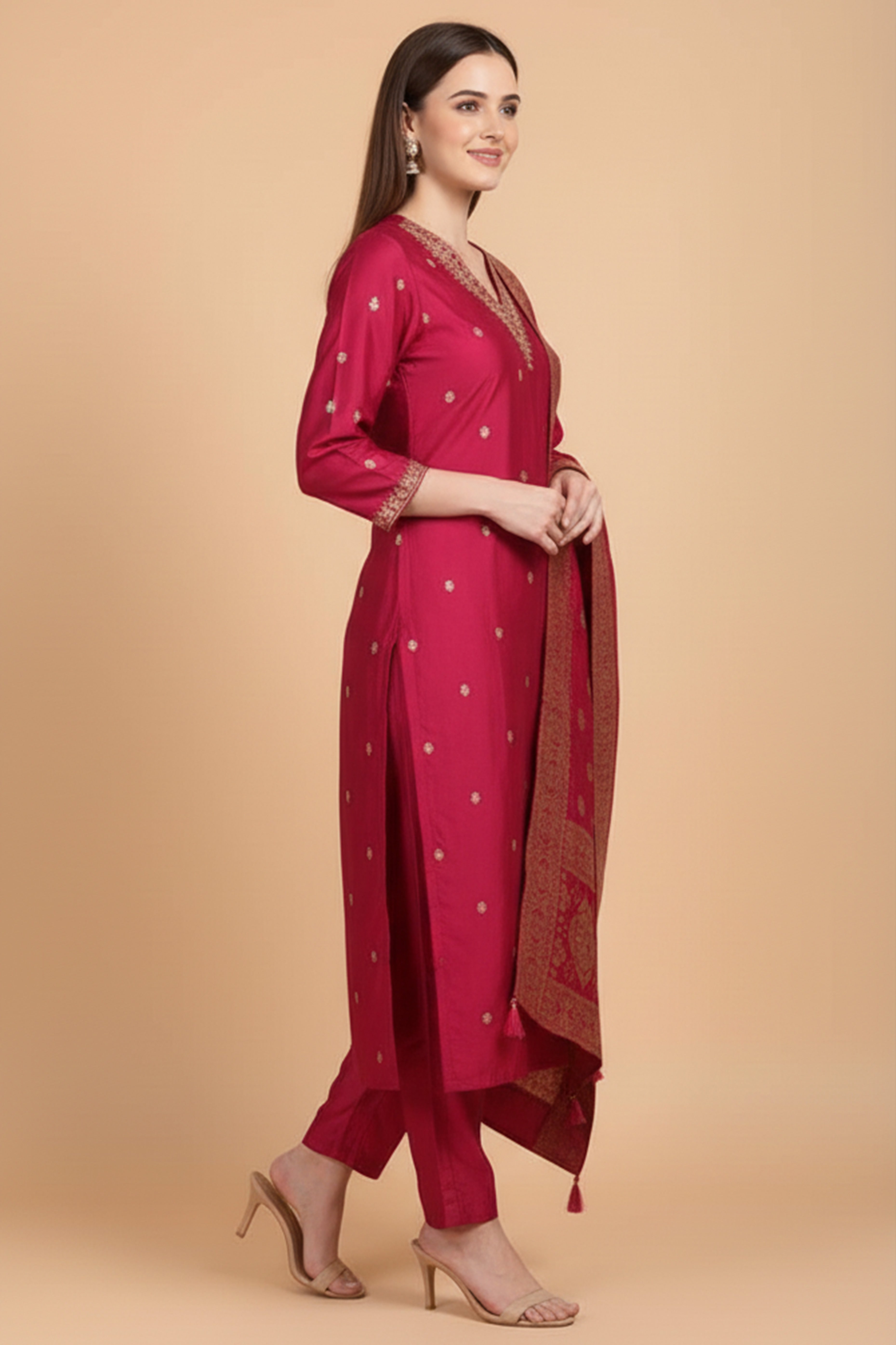 Pink Sequins Embroidered Chanderi Salwar Suit
