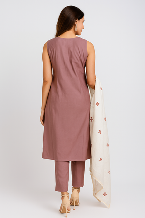 Purple Floral Embroidered Cotton Silk Straight Salwar Suit