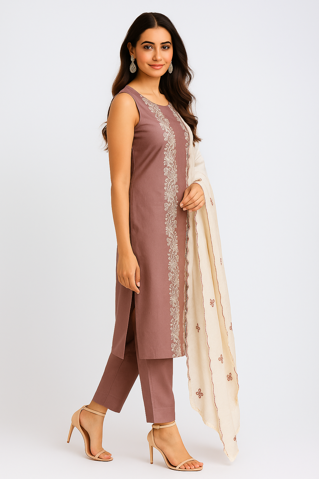 Purple Floral Embroidered Cotton Silk Straight Salwar Suit
