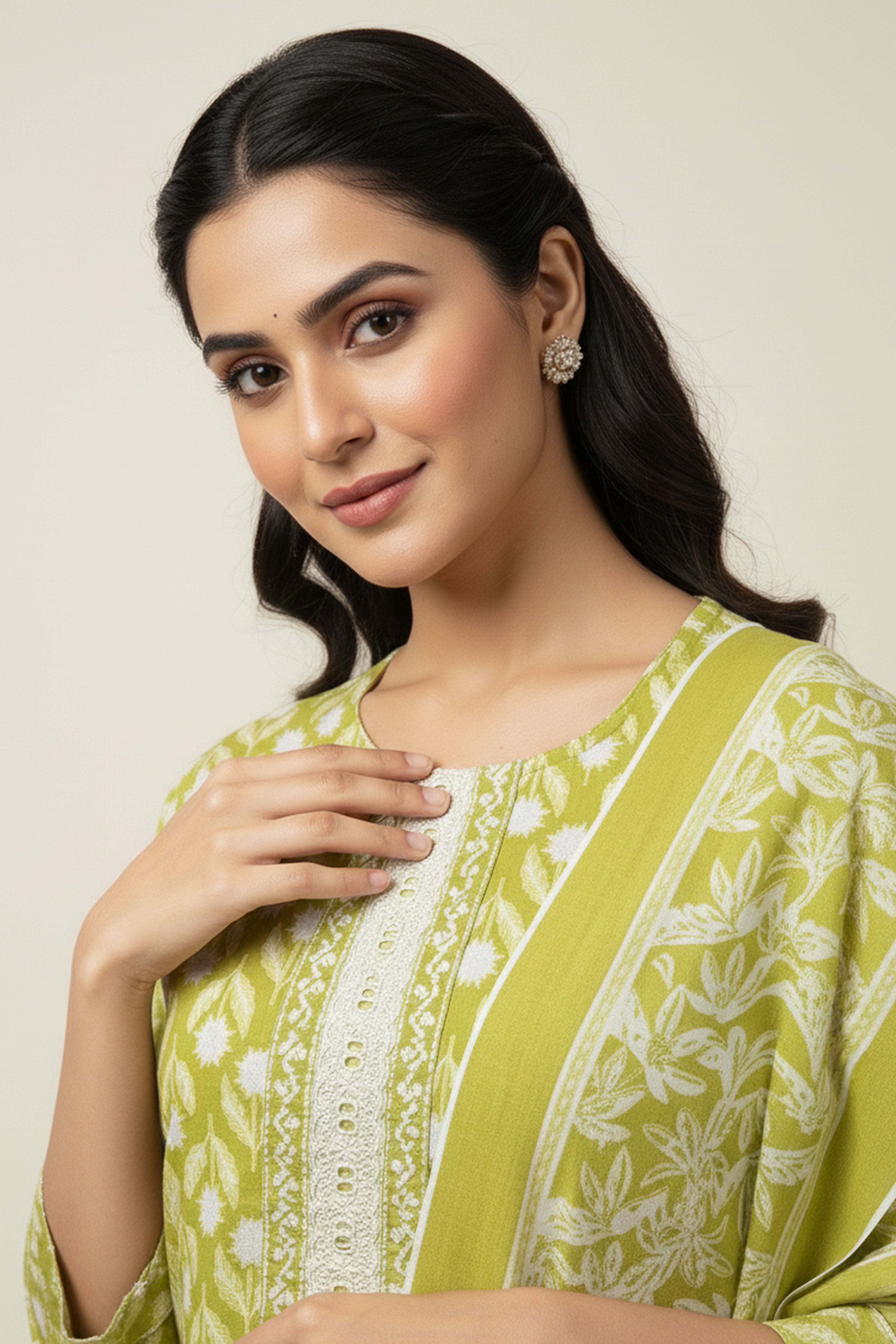 Parrot Green Floral Printed Pure Cotton Straight Cut Salwar Suit