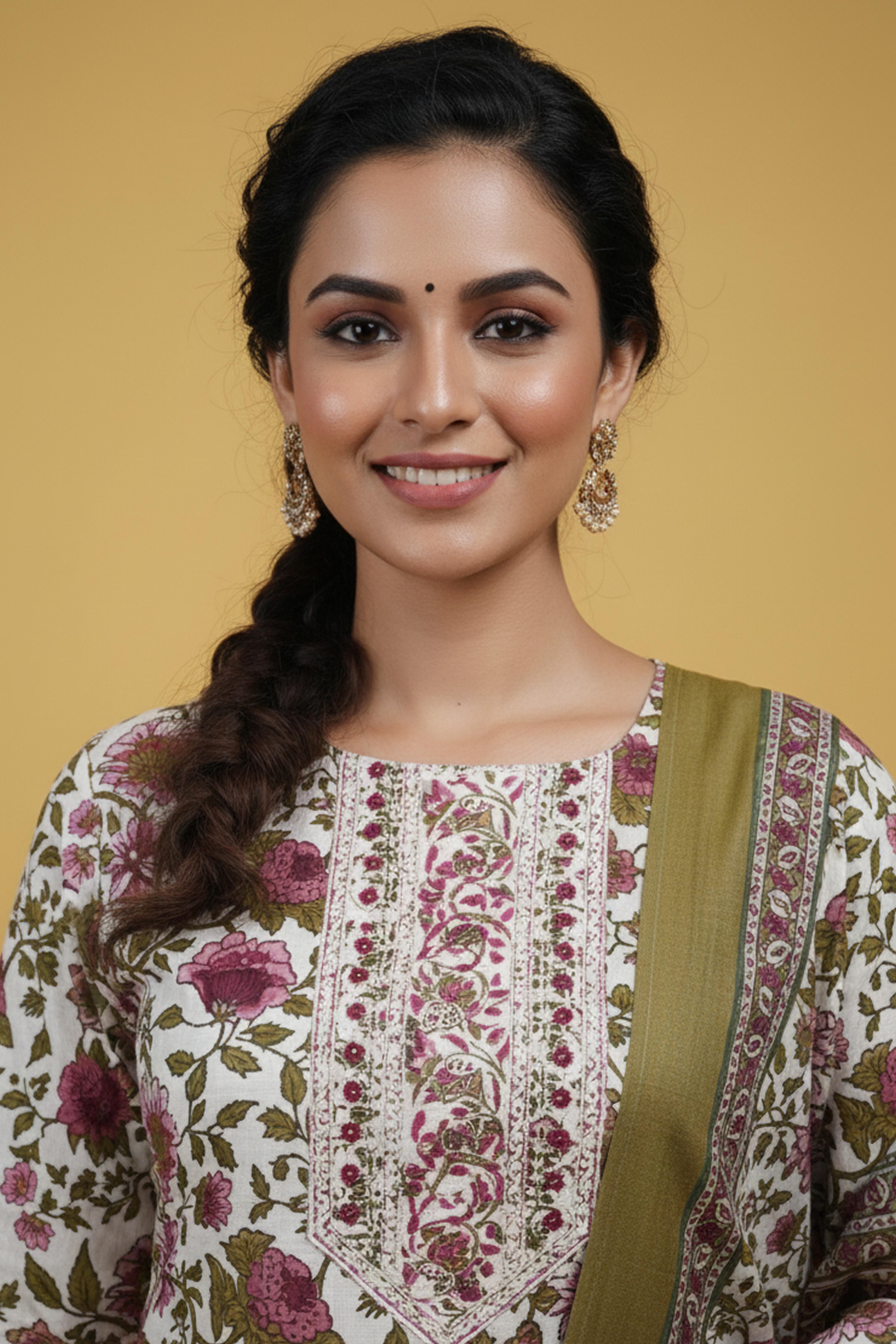 Comfortable Green Floral Printed Salwar Suit in Soft Cotton Fabric for Everyday Wear