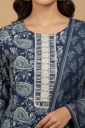 Minimalist Blue Paisley Printed Pure Cotton Salwar Suit for Casual Wear