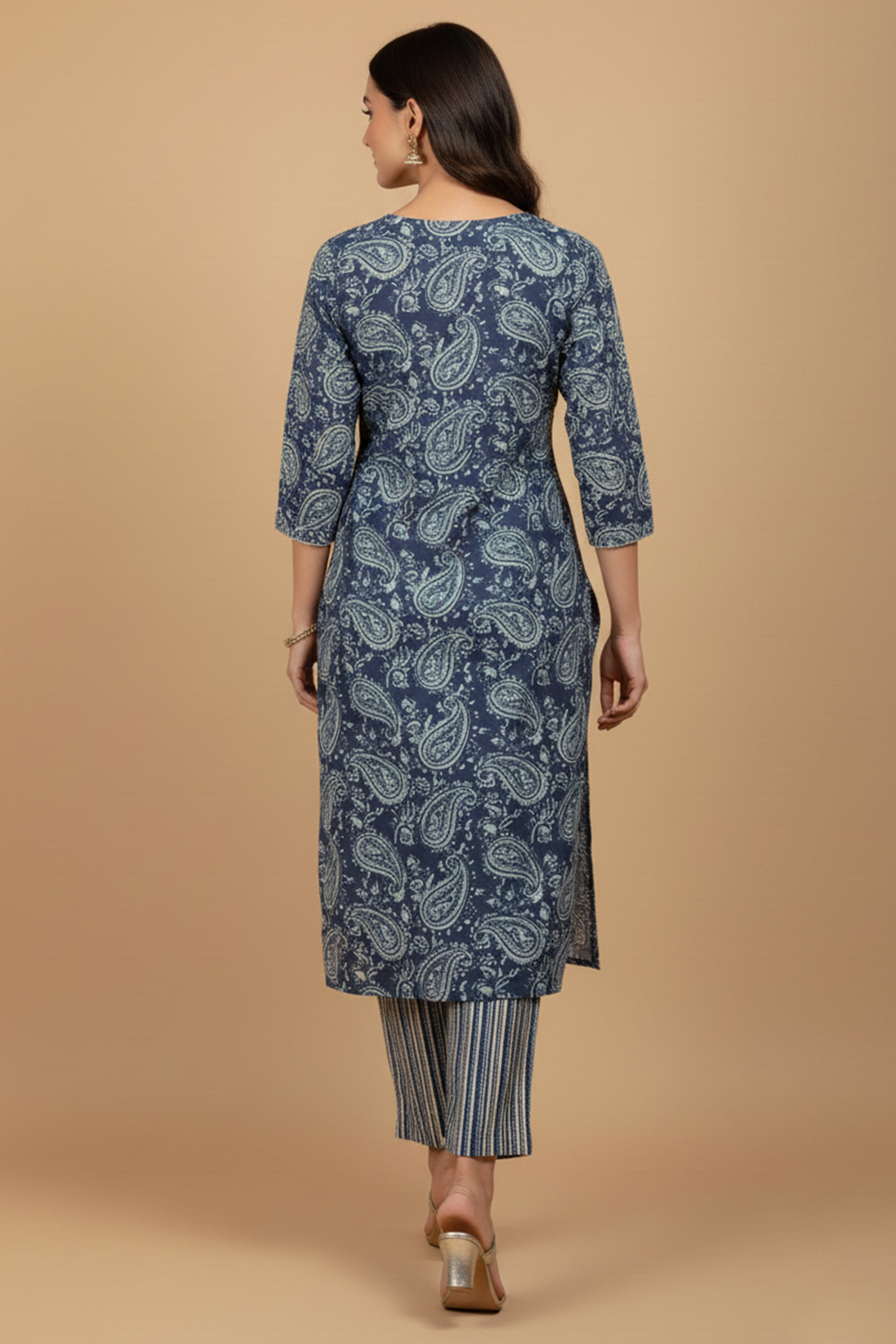 Minimalist Blue Paisley Printed Pure Cotton Salwar Suit for Casual Wear