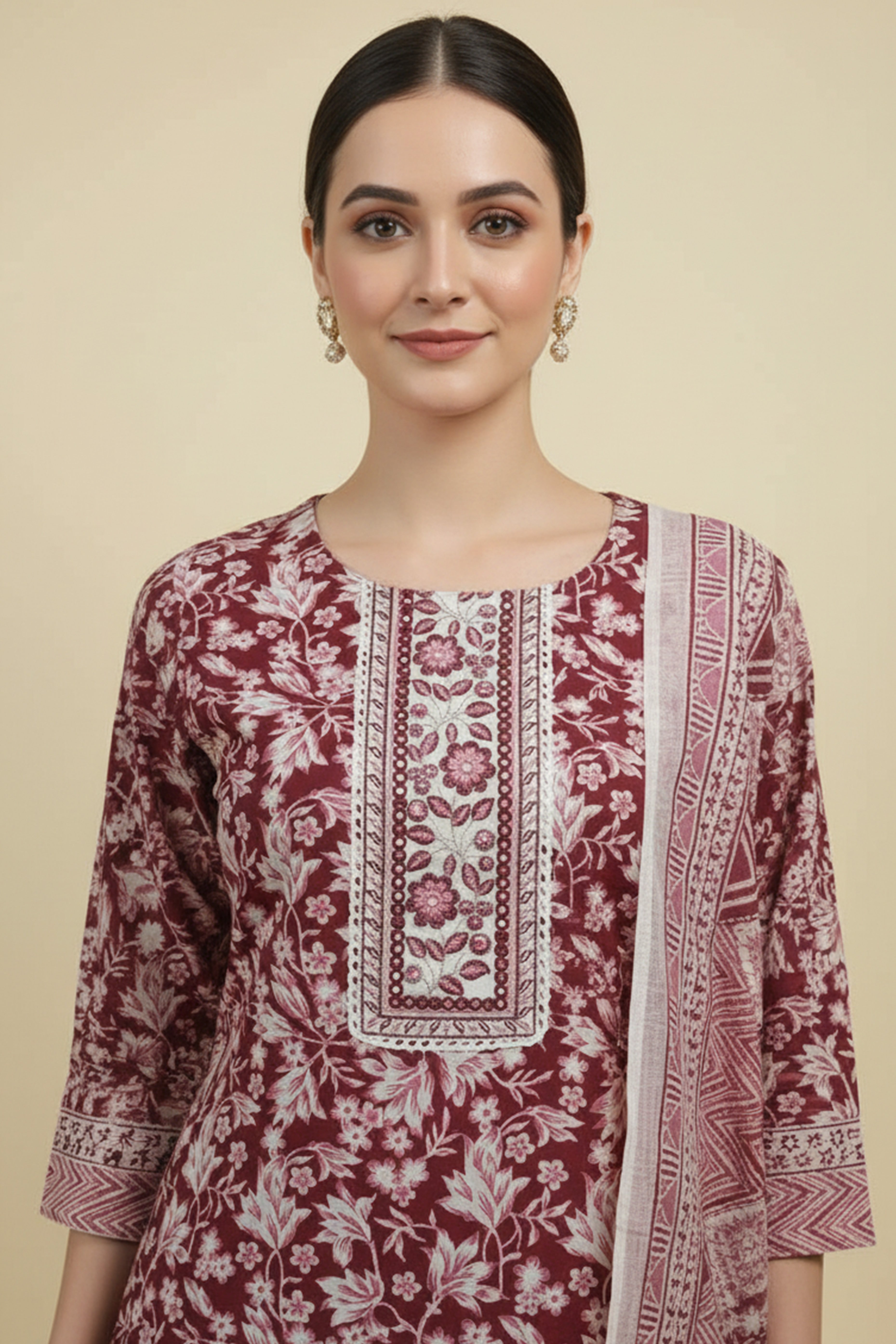 Minimalist Maroon Paisley Printed Pure Cotton Salwar Suit for Casual Wear
