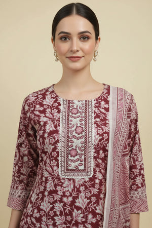 Minimalist Maroon Paisley Printed Pure Cotton Salwar Suit for Casual Wear
