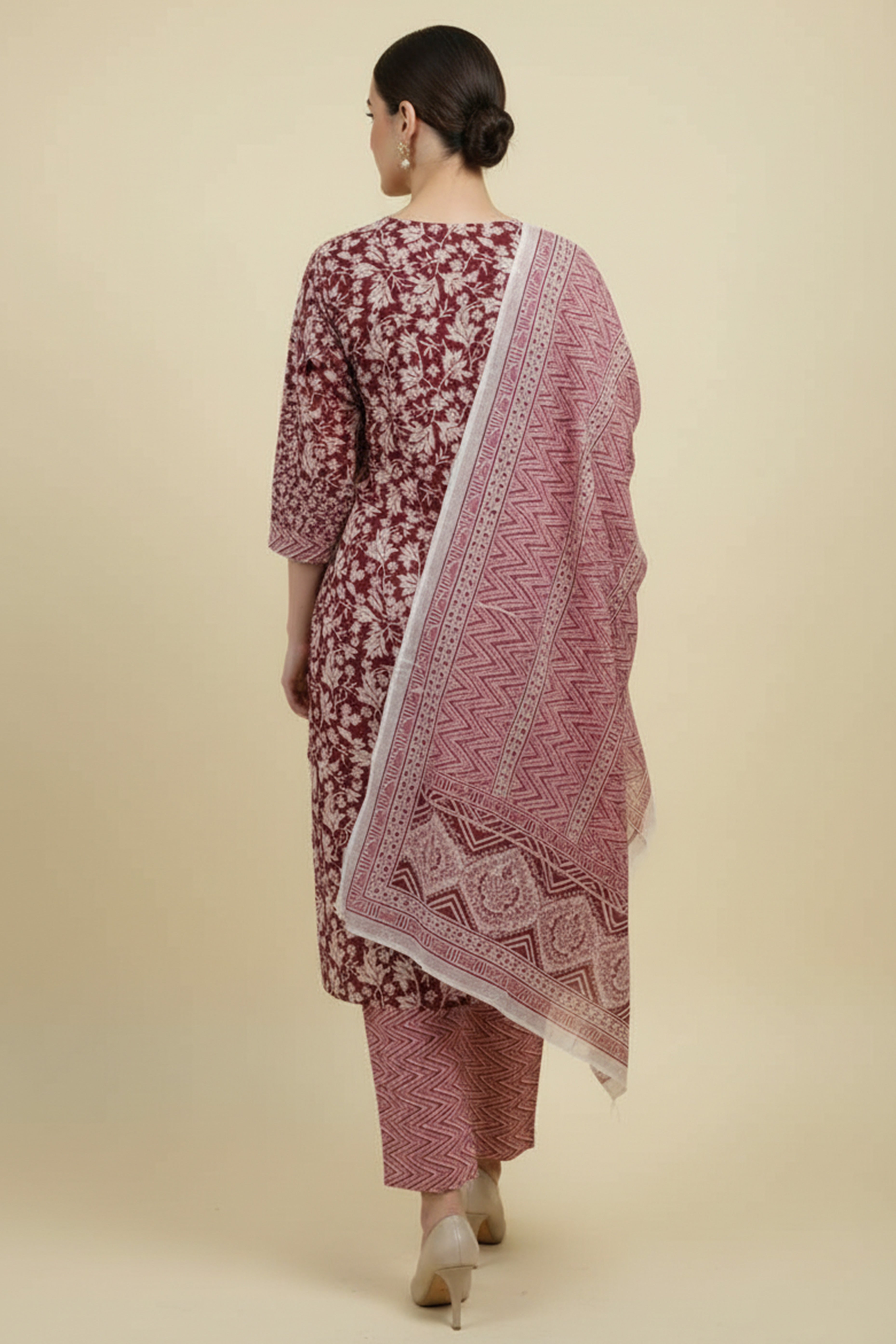 Minimalist Maroon Paisley Printed Pure Cotton Salwar Suit for Casual Wear