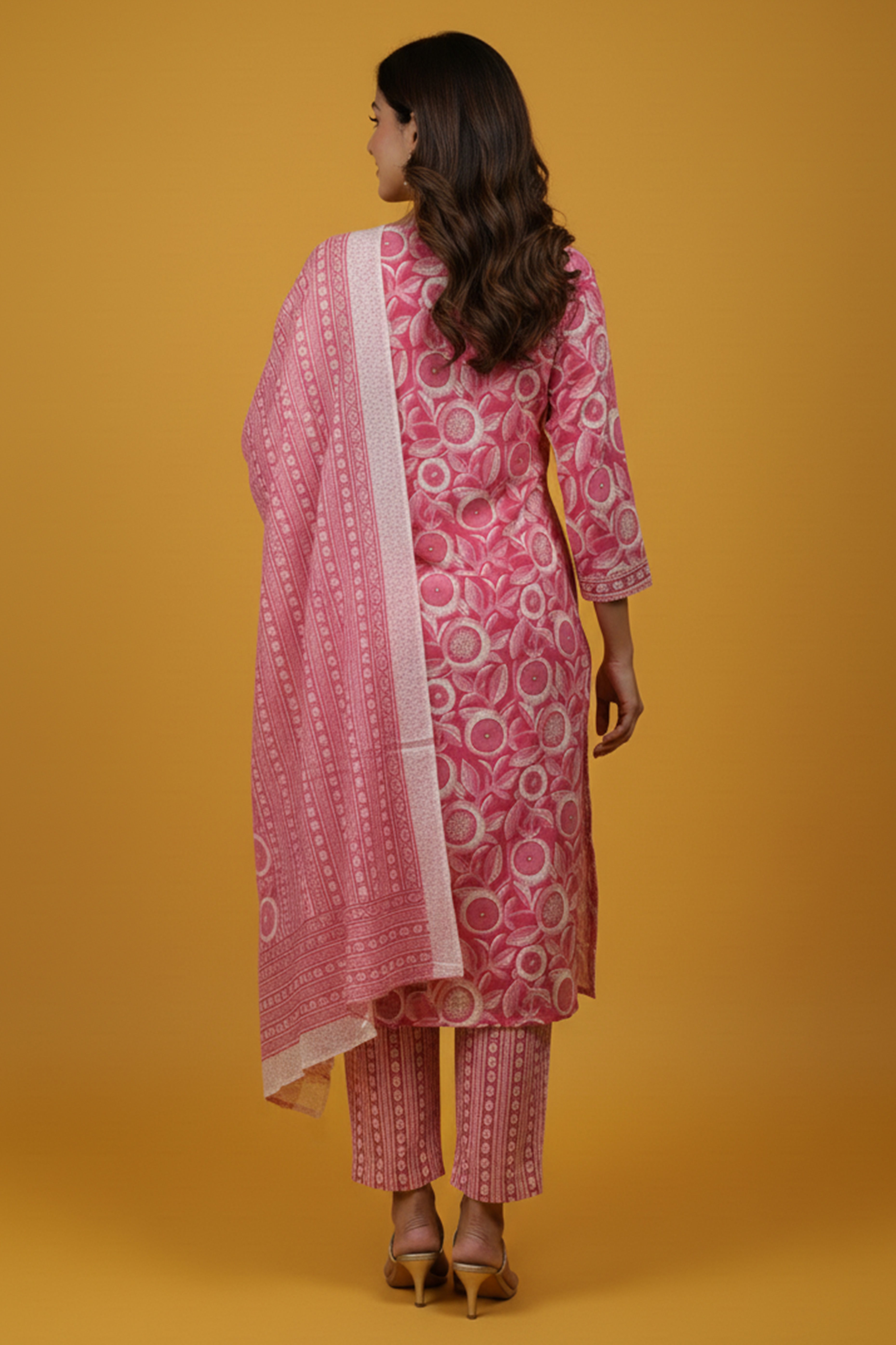 Classic Pink Floral Printed Straight Cut Cotton Salwar Suit for Versatile Wear
