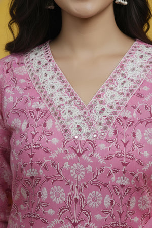 Beautiful Pink Floral Printed Pure Cotton Straight Cut Suit Perfect for Casual Wear