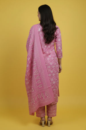 Beautiful Pink Floral Printed Pure Cotton Straight Cut Suit Perfect for Casual Wear