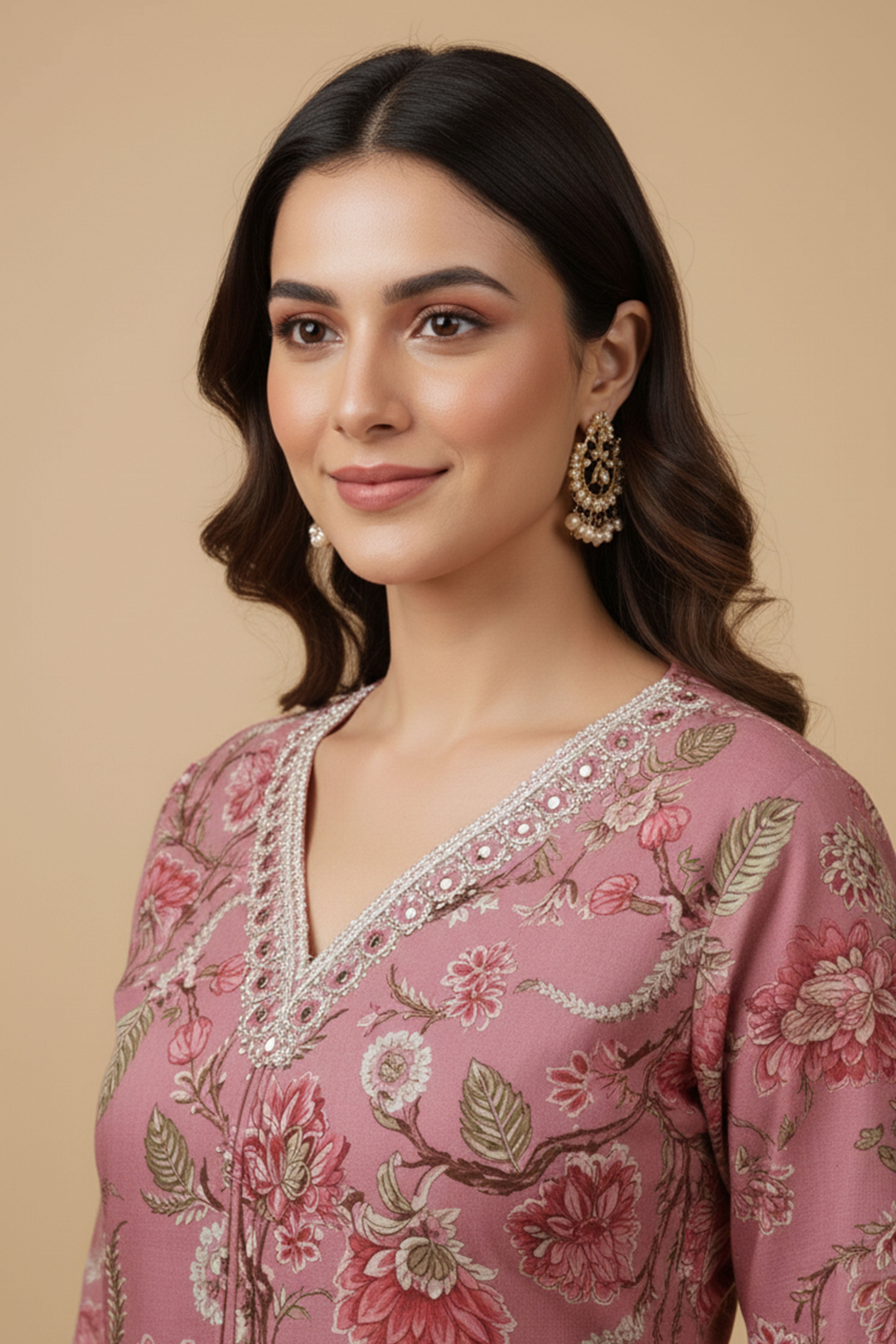 Pink Floral Print Straight Cut Suit Set in Breathable Pure Cotton Fabric