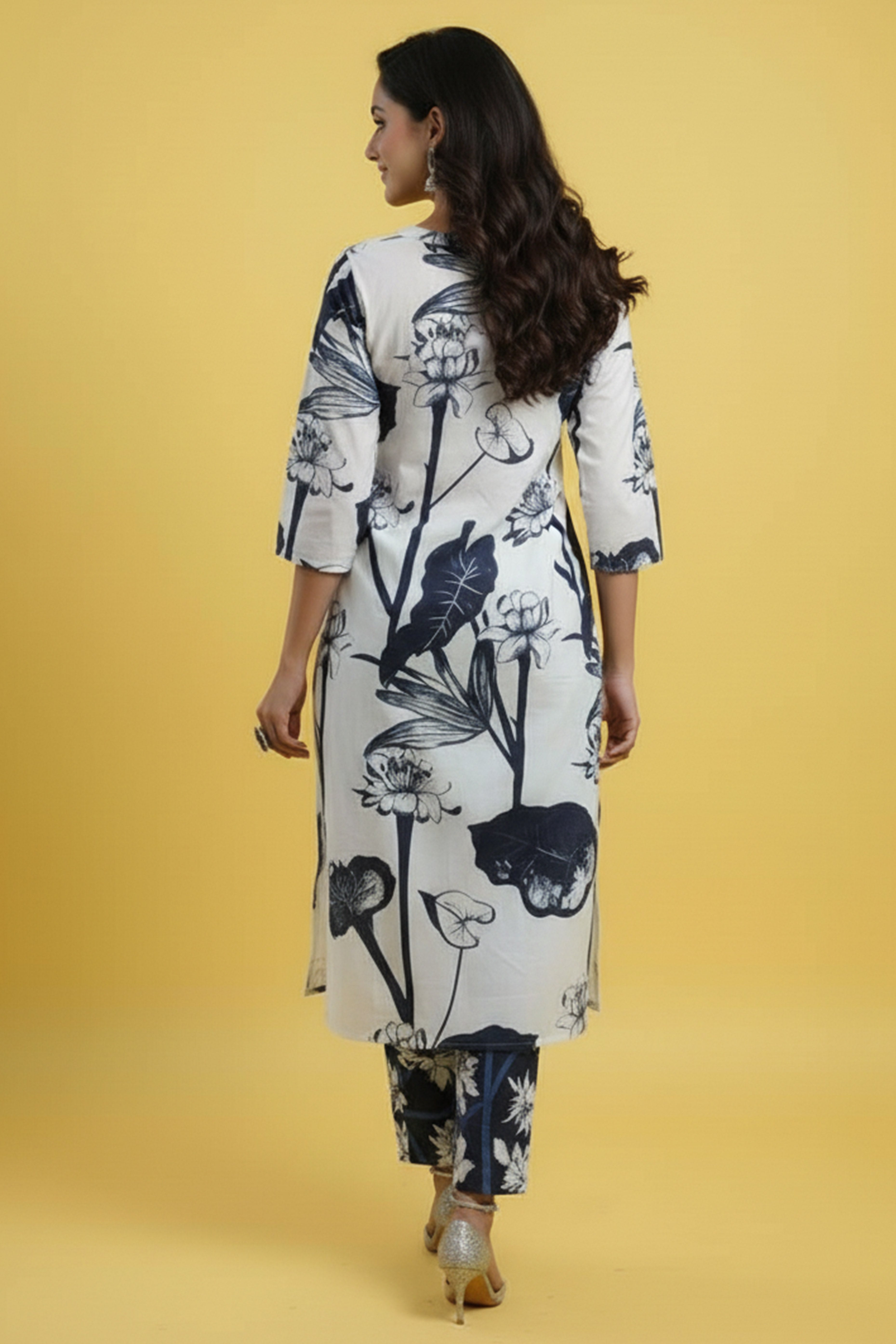 Modern White Straight Cut Top Bottom Set with Lightweight Cotton Fabric