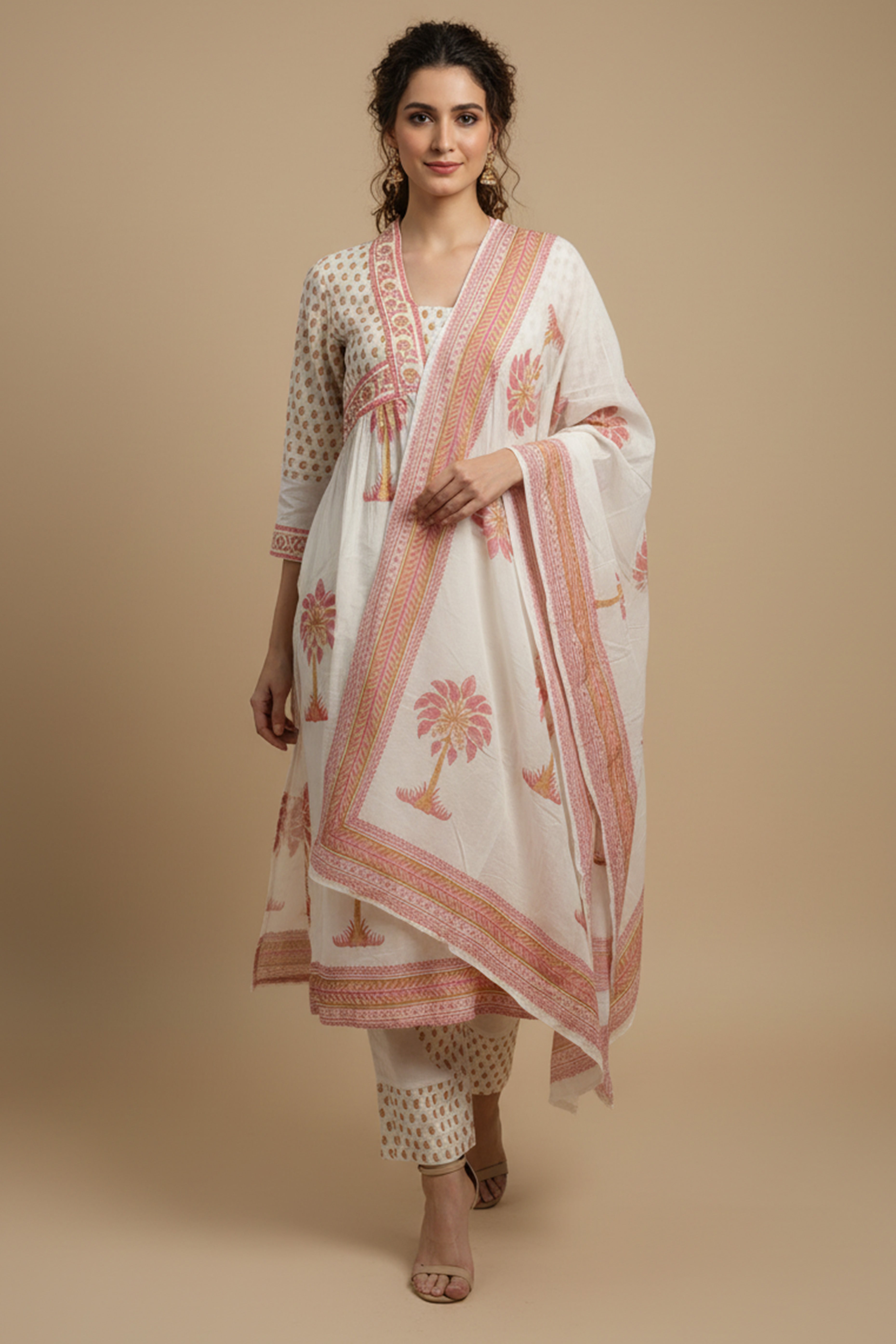 Breezy White Floral Printed Pure Cotton A-Line Suit Perfect for Festive Wear