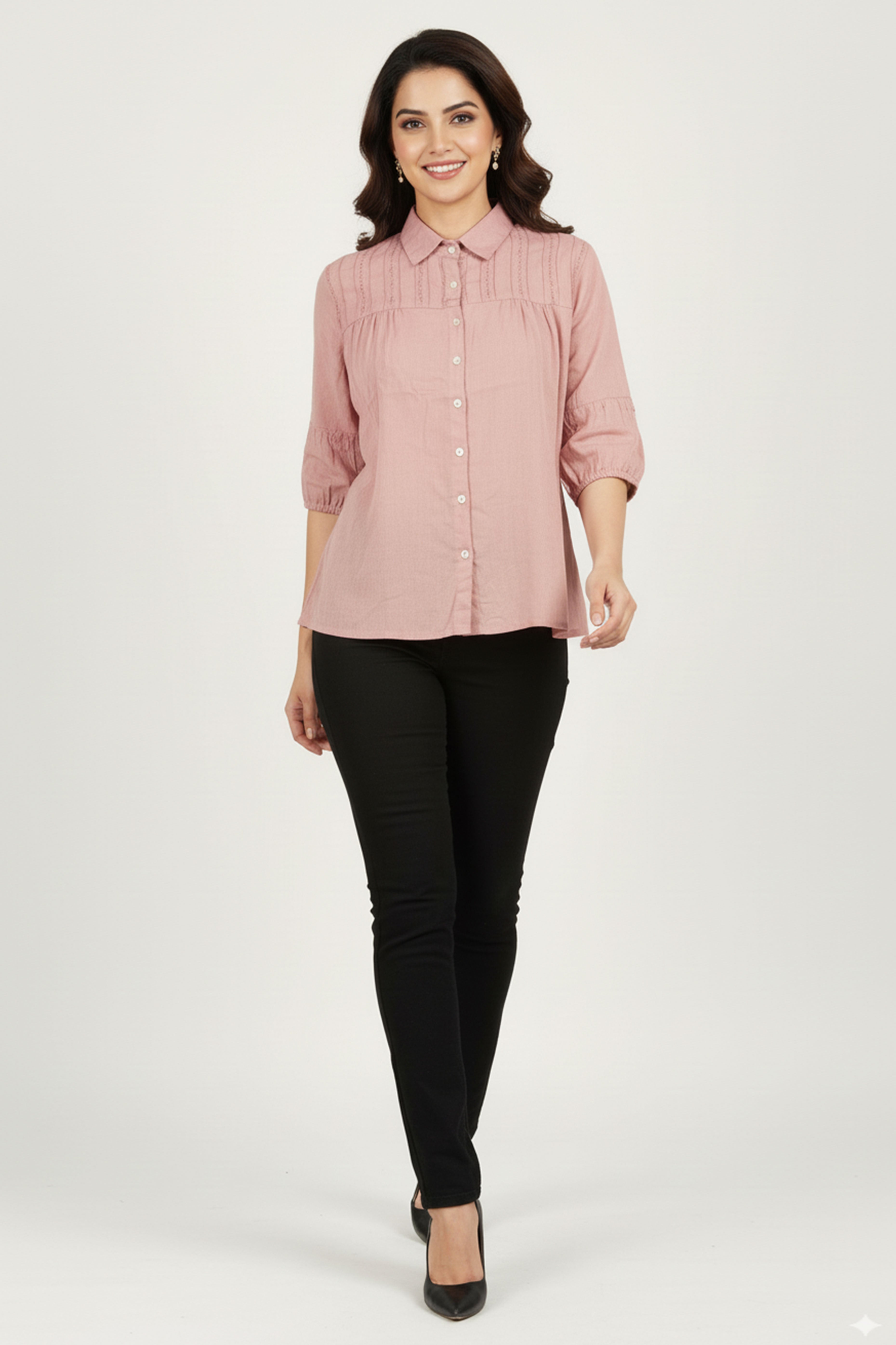 Elegant Peach Solid Cotton Shirt-Style Top