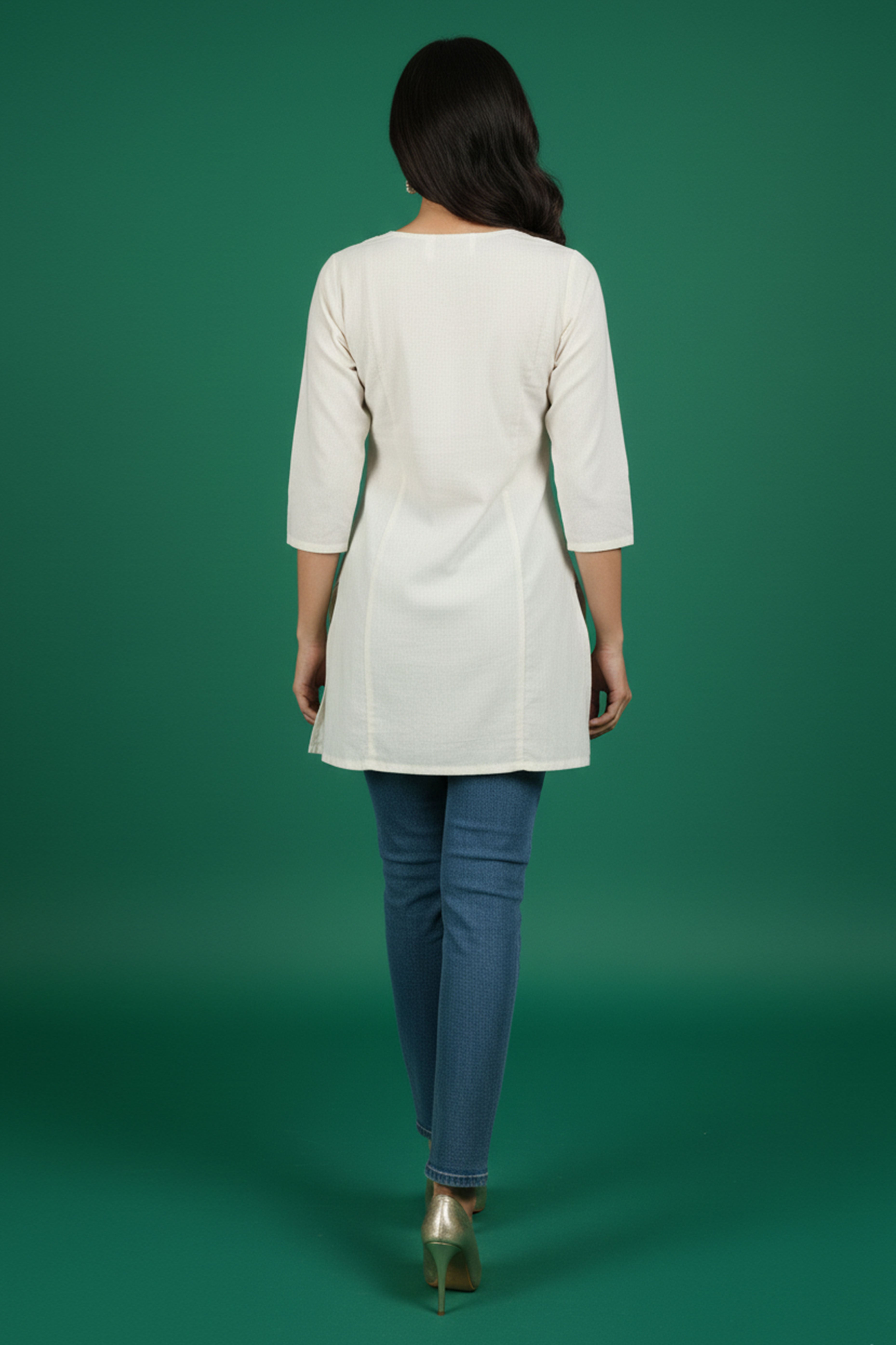 White Floral Embroidered A-Line Top in Pure Cotton